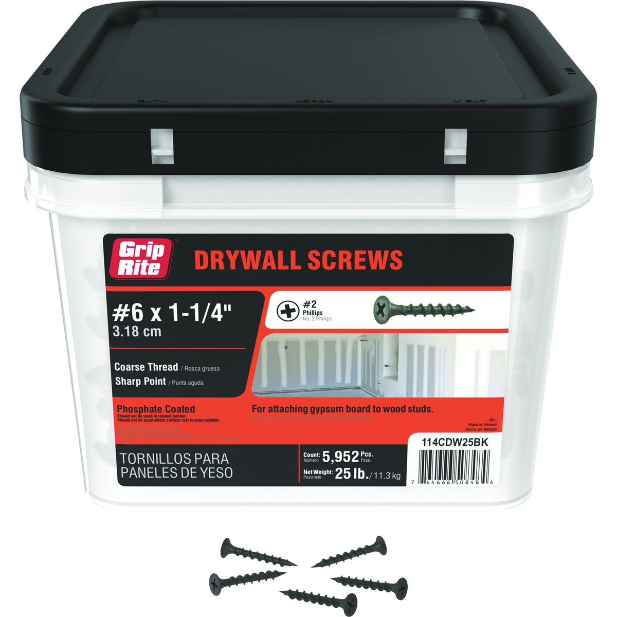 Grip-Rite 1-1/4 In. x 6 ga #2 Phillips Coarse Thread Bugle Head Phosphate Coated Drywall Screw (5952-Count)