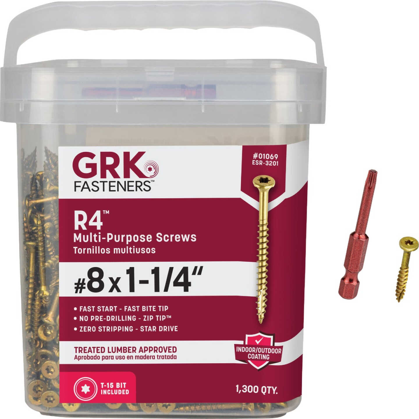 GRK R4 #8 x 1-1/4 In. Star Drive Multi-Purpose Wood Screw (1300-Count) Image 1