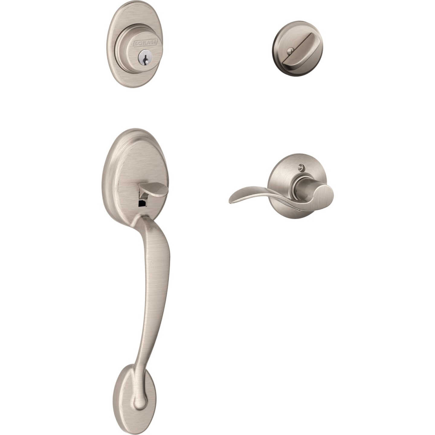 Schlage Satin Nickel Entry Door Handleset with Accent Interior Lever Image 1