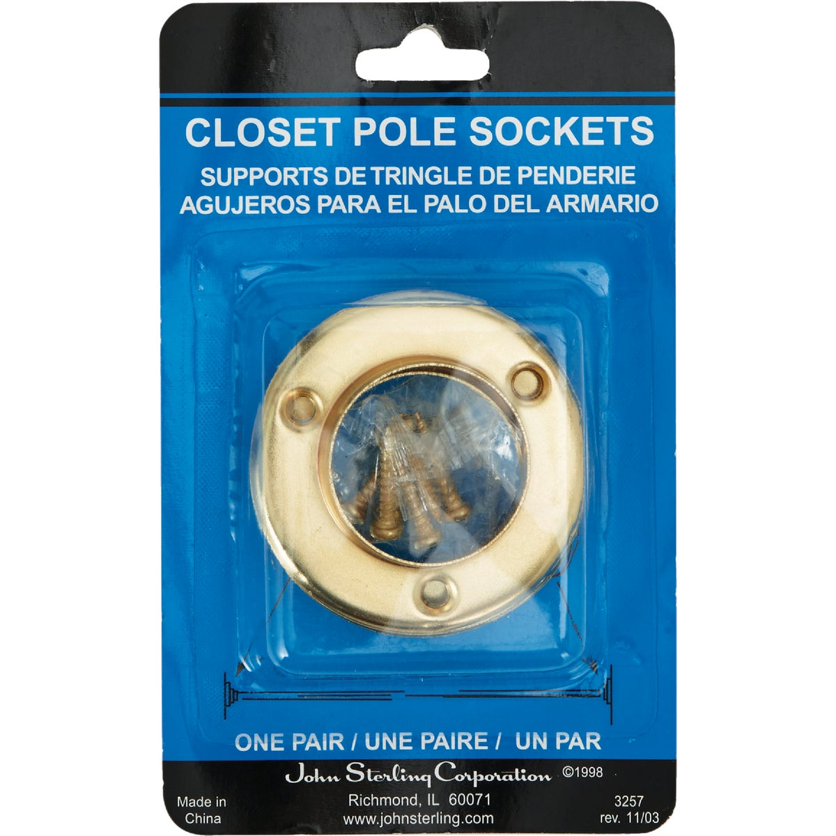 John Sterling Closet-Pro 1-3/8 In. Steel Closet Rod Socket, Brass (2-Pack) Image 2