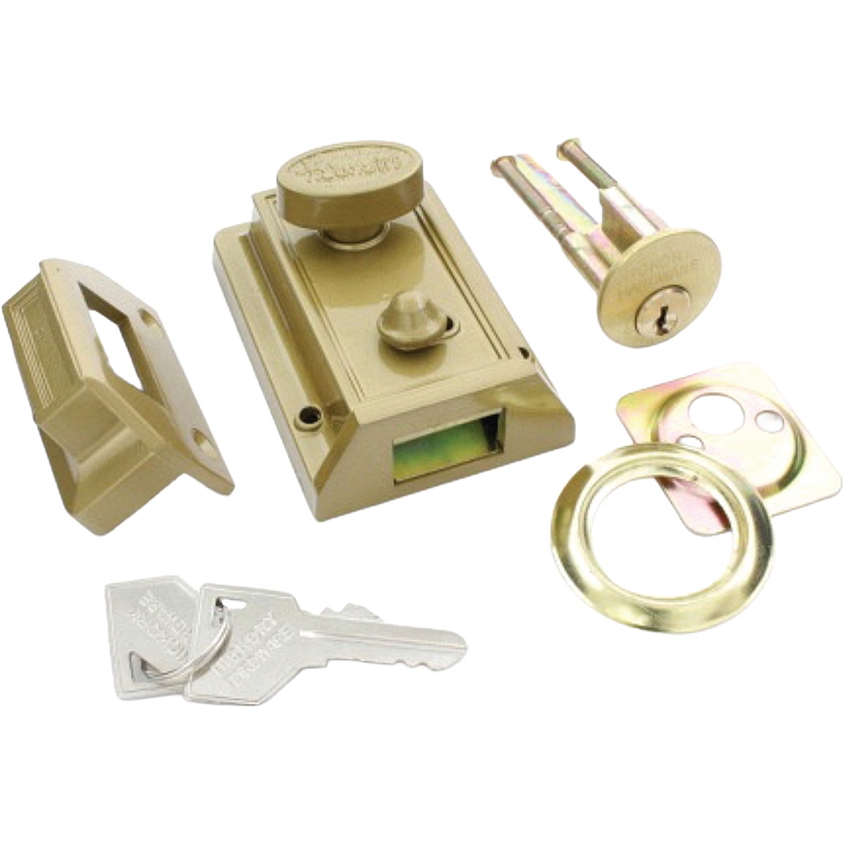 First Watch Security Brass Night Latch with Locking Cylinder Image 2