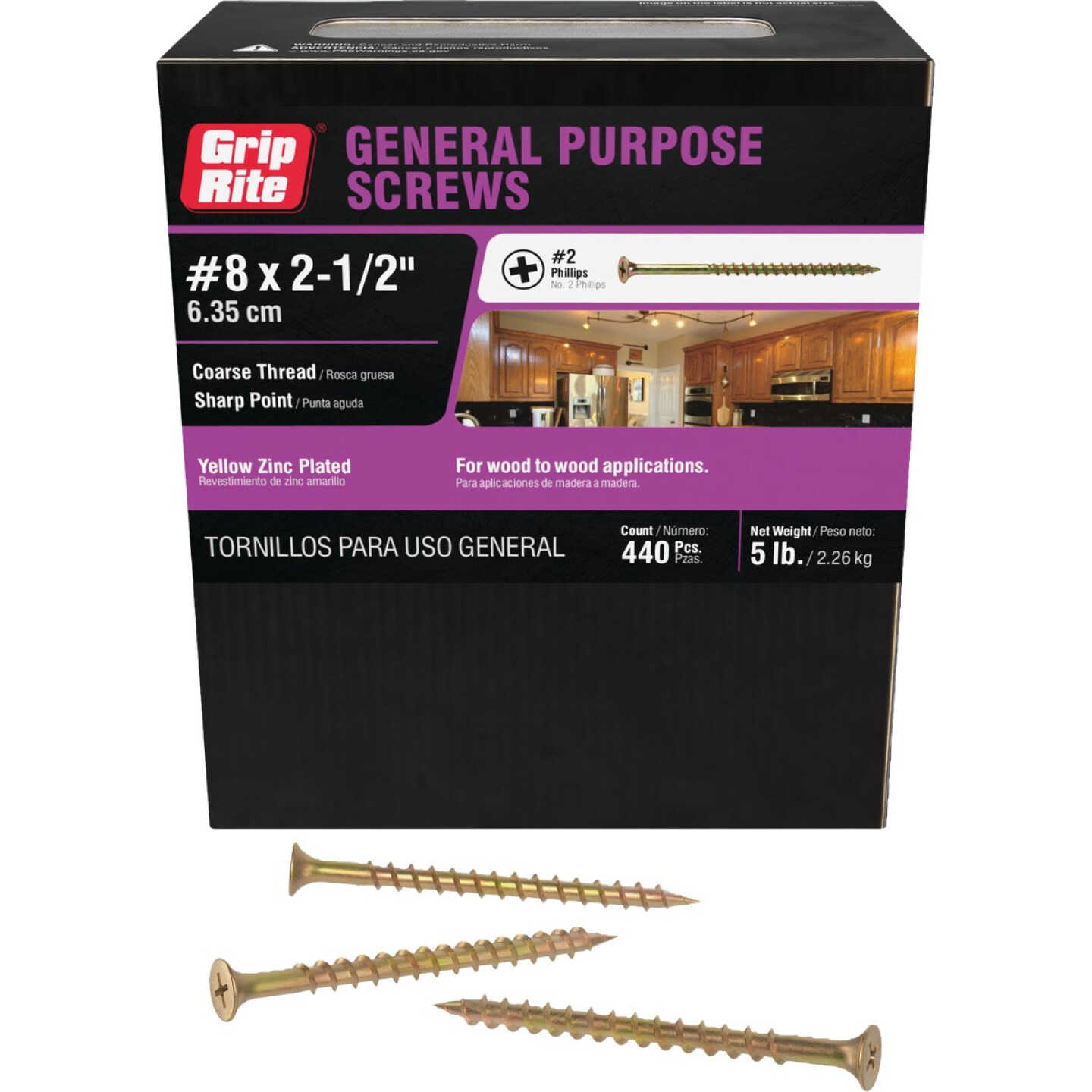 Grip-Rite #8 x 2-1/2 In. Coarse Thread Yellow Zinc Multipurpose Drywall Screw (5 Lb.) Image 1
