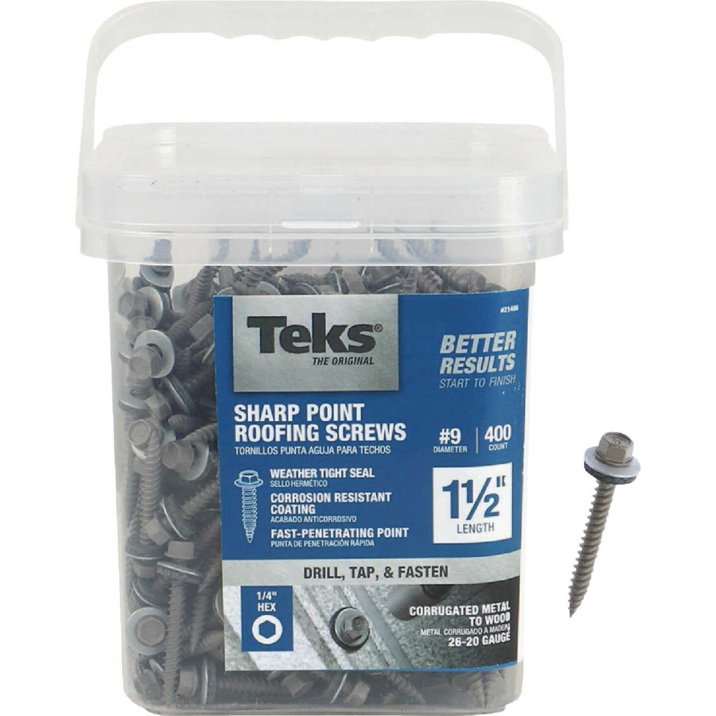Teks #9 x 1-1/2 In. Hex Washer Head Sharp Point Metal to Wood Roofing Screw (400-Count) Image 1