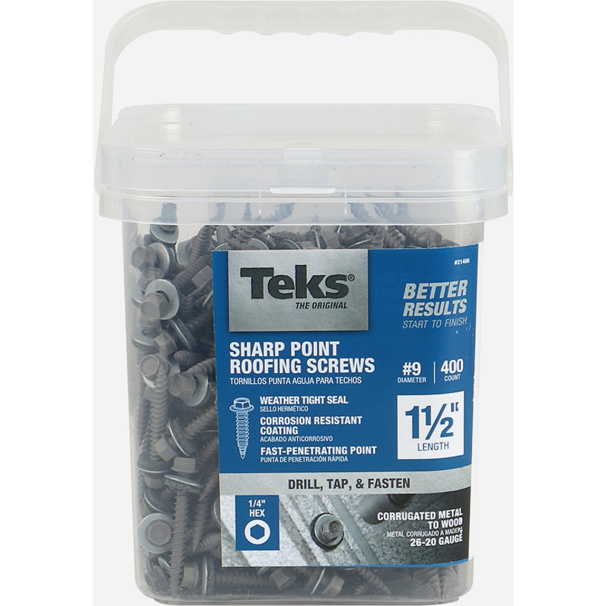 Teks #9 x 1-1/2 In. Hex Washer Head Sharp Point Metal to Wood Roofing Screw (400-Count) Image 5