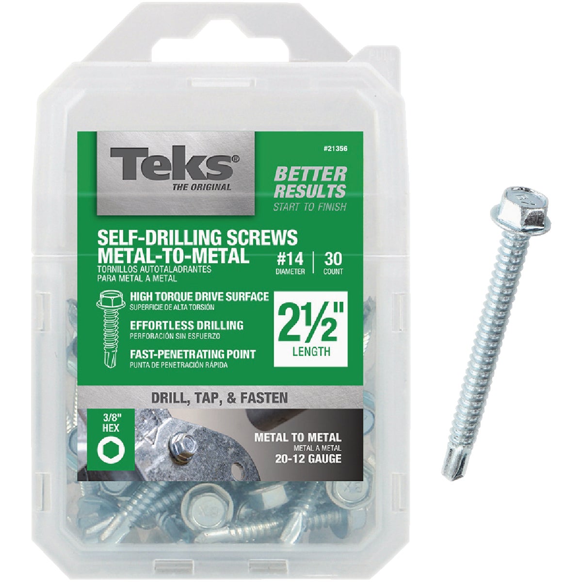 Teks #14 x 2-1/2 In. Hex Washer Head Drill Point Metal to Metal Screw (30-Count)