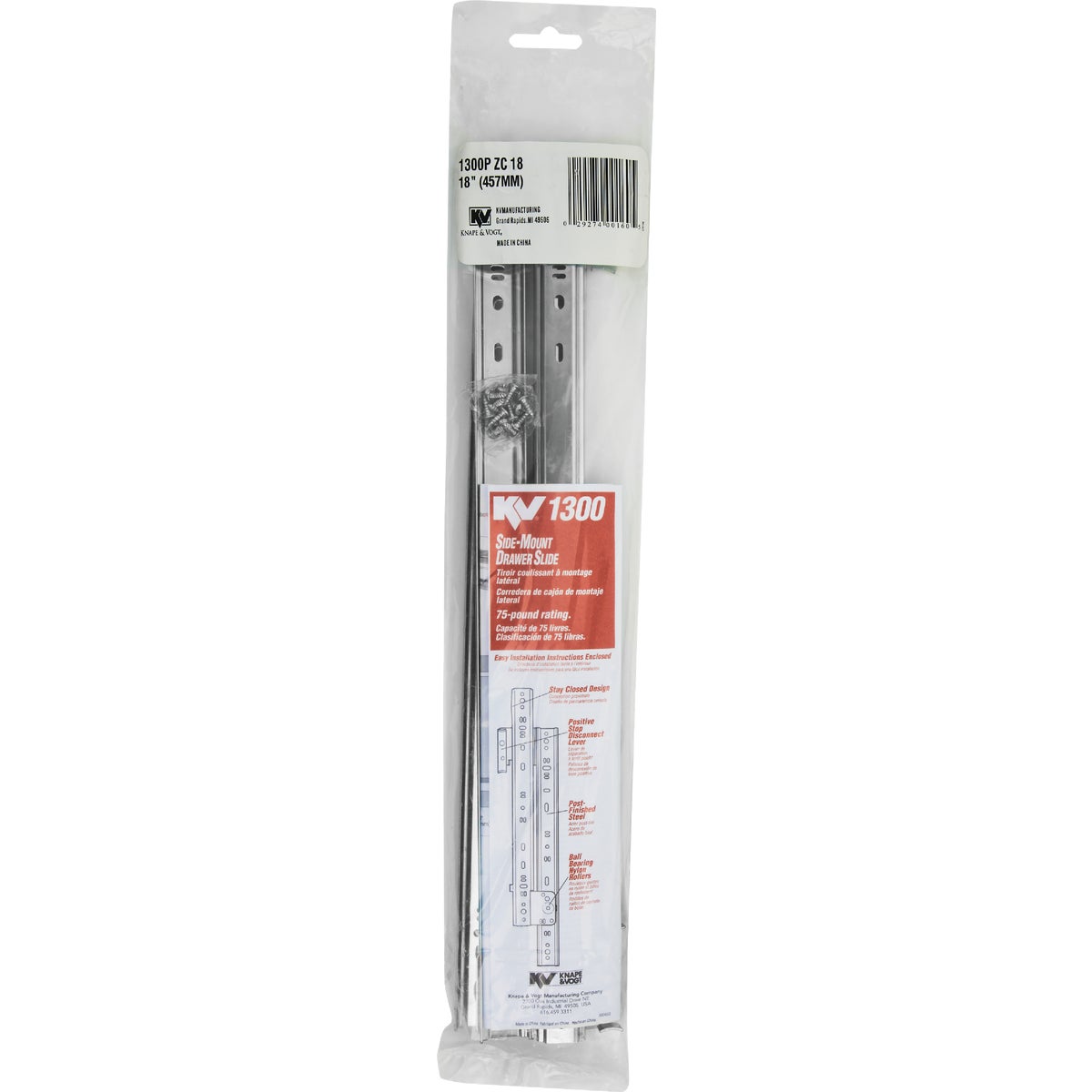 Knape & Vogt 18" 75lb Medium Duty 3/4 Extension Drawer Slide (1-Pair) Image 2