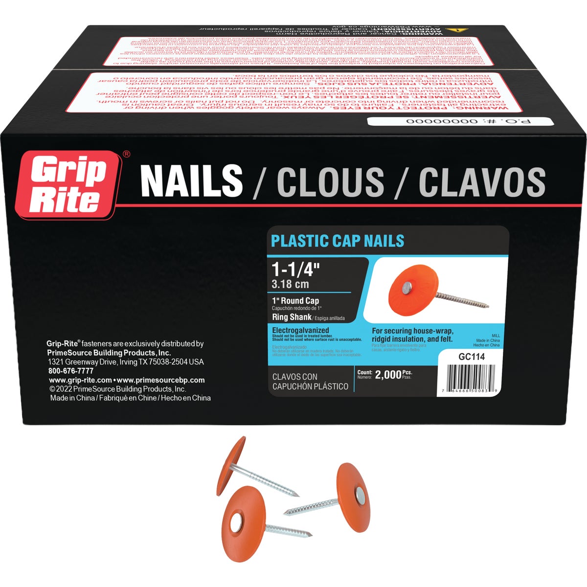 Grip-Rite 1-1/4 In. x 12 ga Ring Shank Electrogalvanized Plastic Cap Nail (2000-Count)