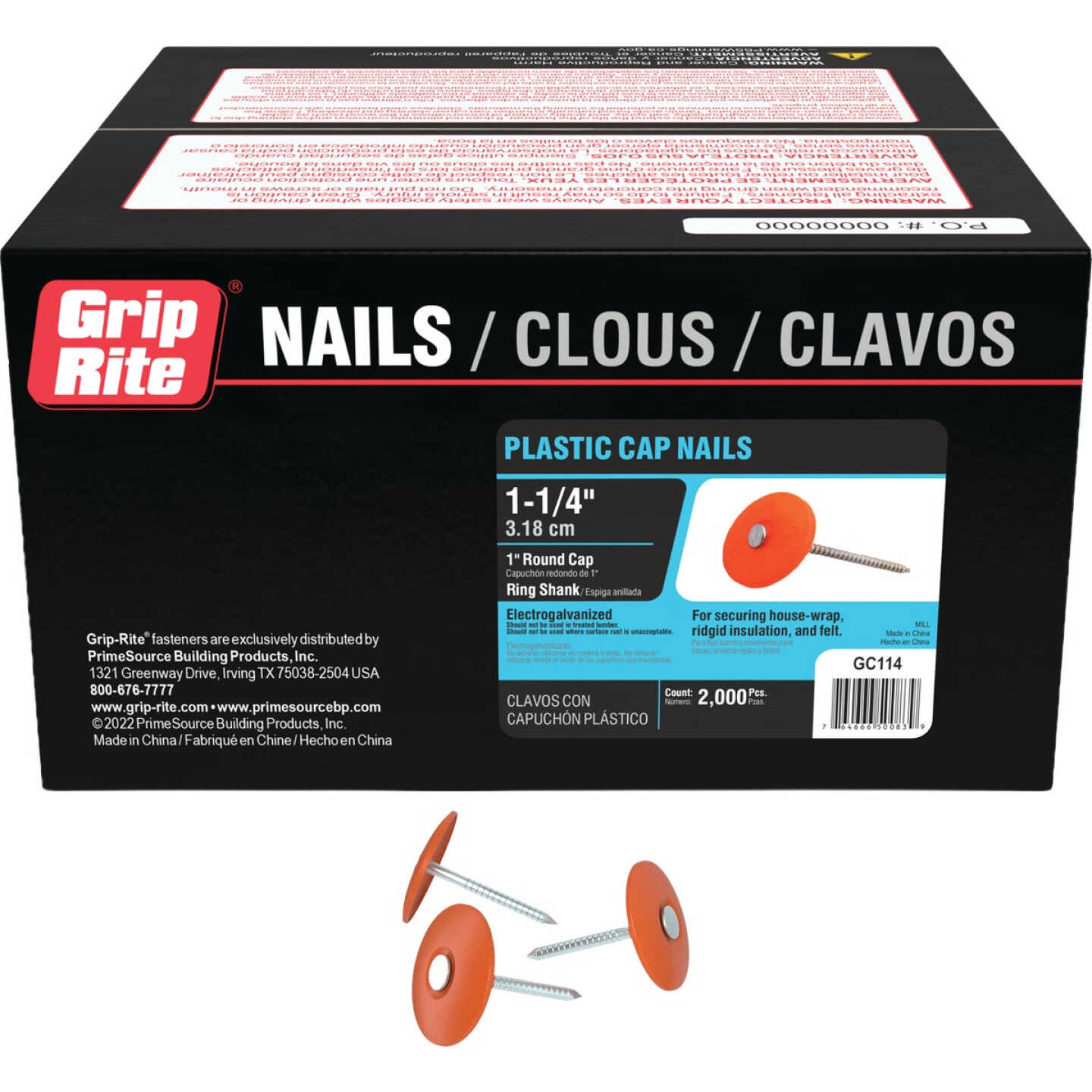 Grip-Rite 1-1/4 In. x 12 ga Ring Shank Electrogalvanized Plastic Cap Nail (2000-Count) Image 1
