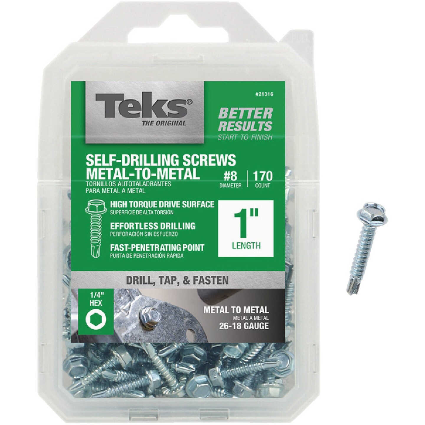 Teks #8 x 1 In. Hex Washer Head Drill Point Metal to Metal Screw (170-Count) Image 1