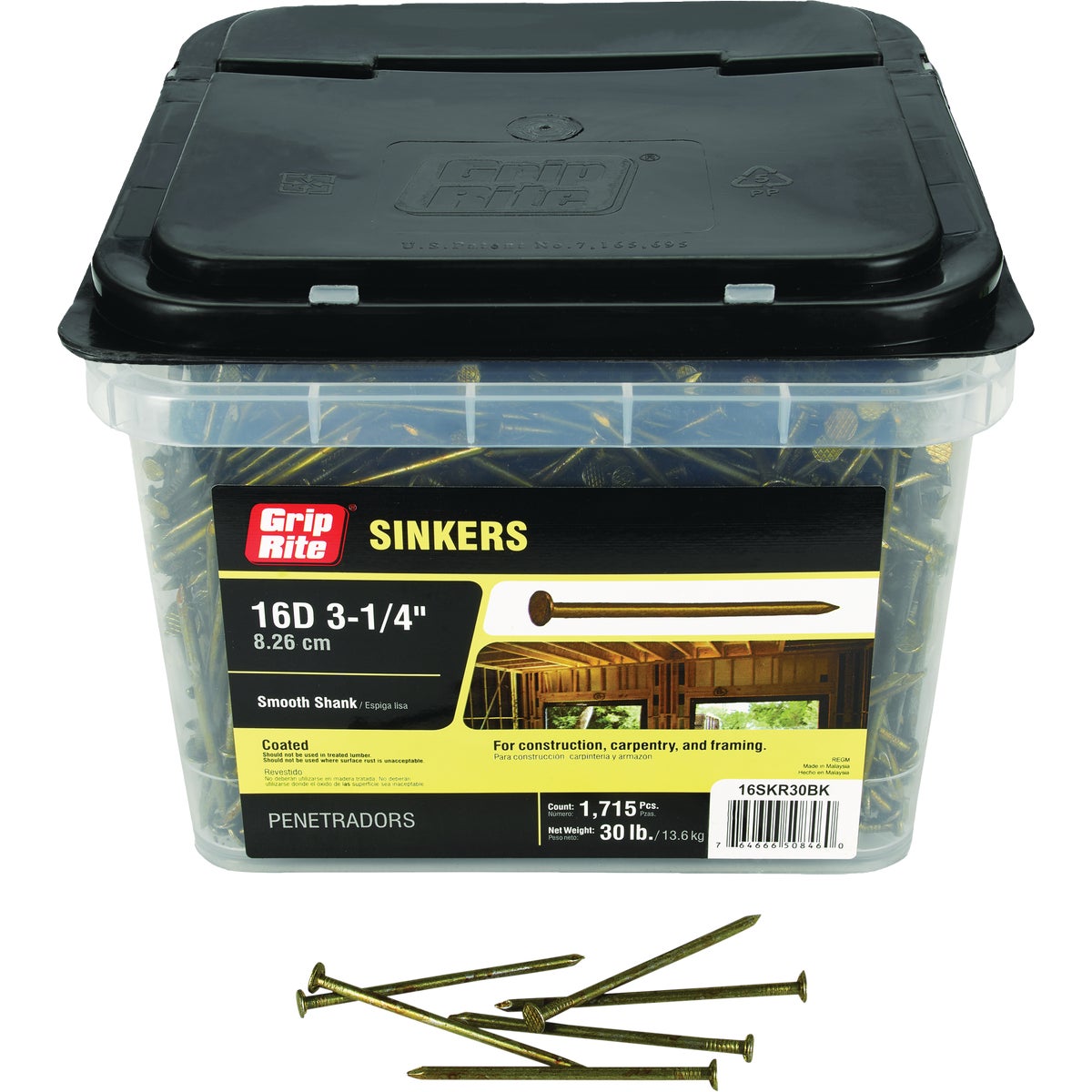 Grip-Rite 3-1/4 In. 16d x 9 ga Smooth Shank Checkered Head Vinyl Coated Sinker Nail (30 Lb.)