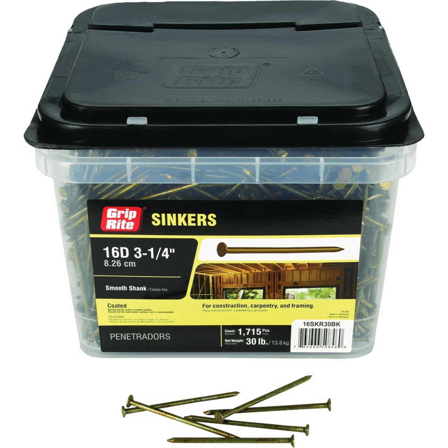 Grip-Rite 3-1/4 In. 16d x 9 ga Smooth Shank Checkered Head Vinyl Coated Sinker Nail (30 Lb.) Image 1