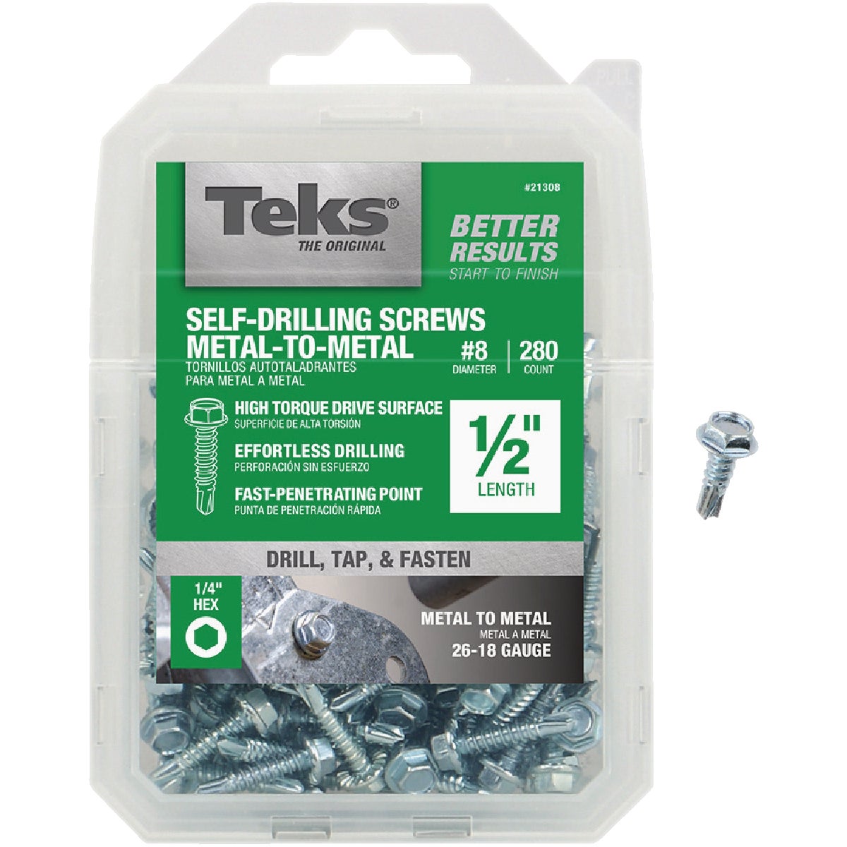 Teks #8 x 1/2 In. Hex Washer Head Drill Point Metal to Metal Screw (280-Count)