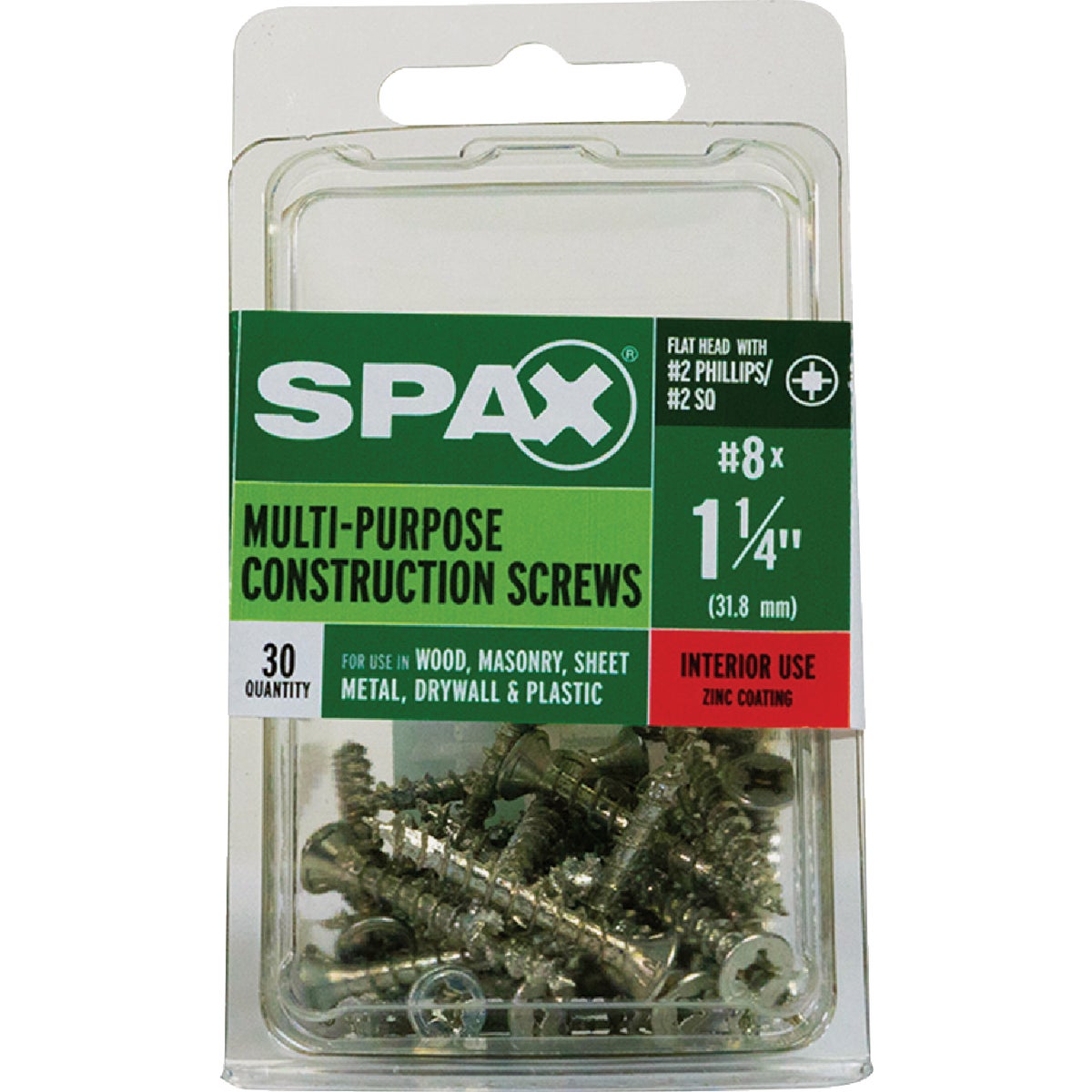 SPAX #8 x 1-1/4 In. Unidrive (Combo Drive) Flat Head Zinc (Interior) Multi-Purpose Construction Screw (30-Count) Image 4