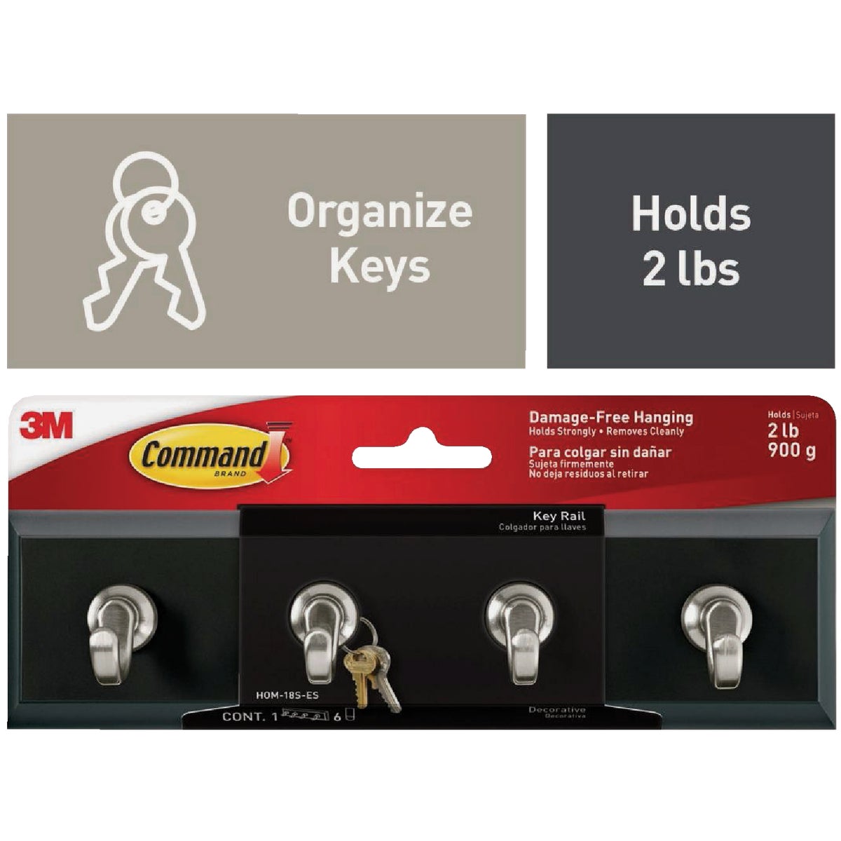 Command Slate Adhesive Key Rail, 6 Strips