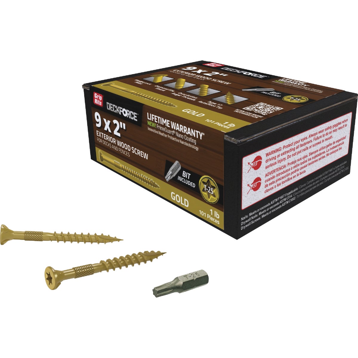 Grip-Rite DeckForce PrimeGuard Nano #9 x 2 In. Star Drive Gold Screw (1 Lb.) Image 2