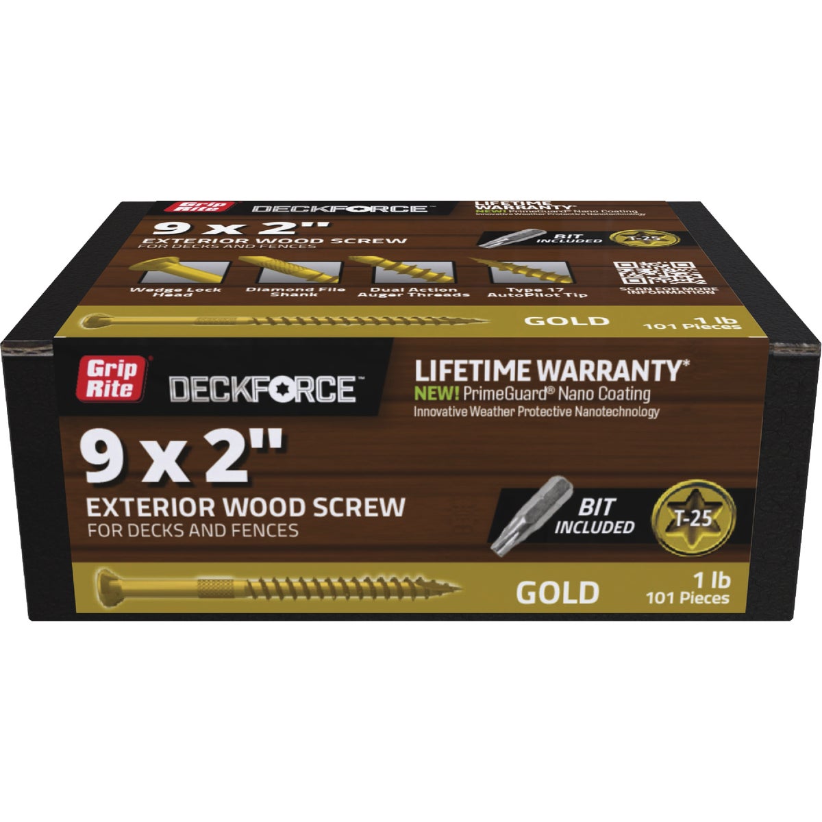Grip-Rite DeckForce PrimeGuard Nano #9 x 2 In. Star Drive Gold Screw (1 Lb.)