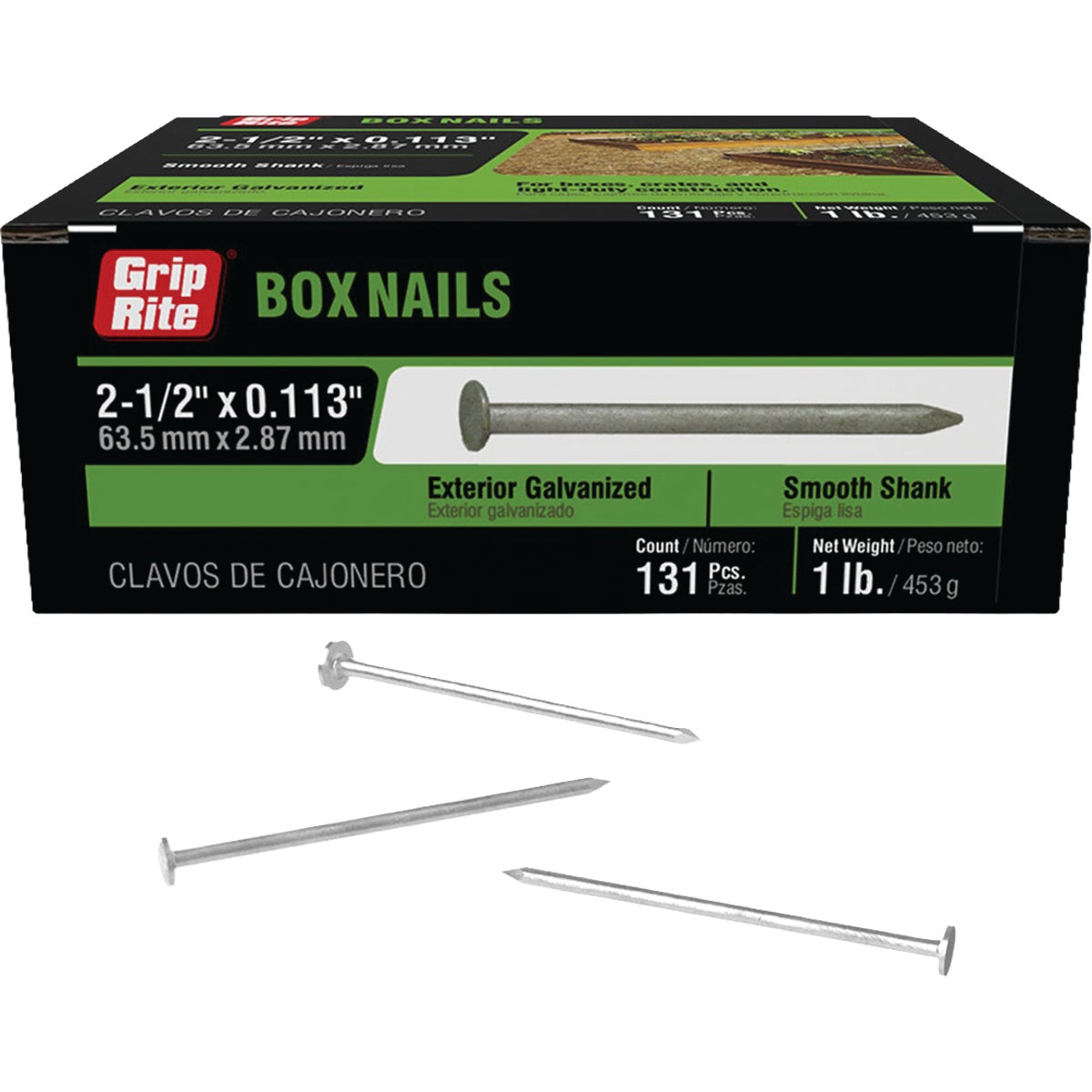 Grip-Rite 2-1/2 In. x 11-1/2 ga x 8d Hot Galvanized Box Nails (145-Count)