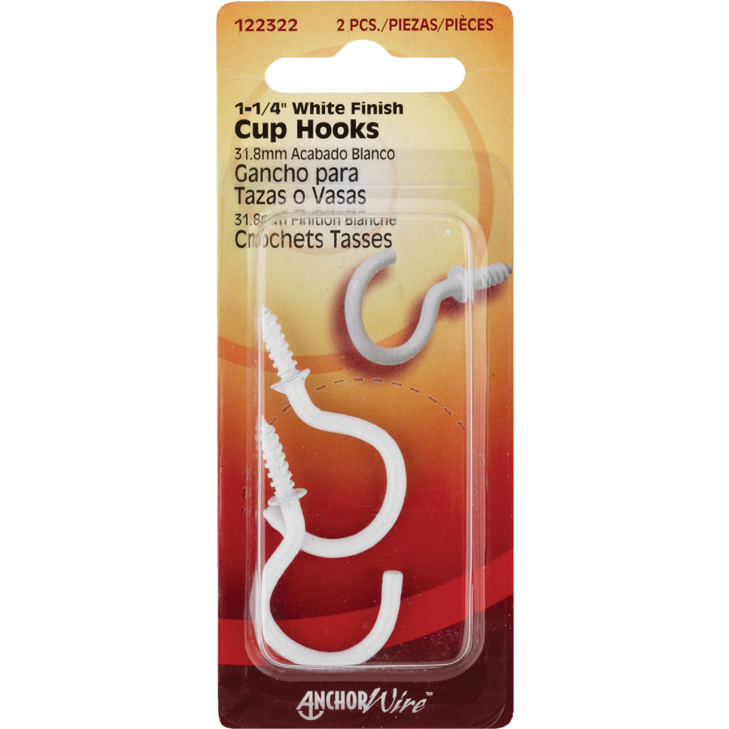 Hillman Anchor Wire 1-1/4 In. White Large Cup Hook (2 Count) Image 1