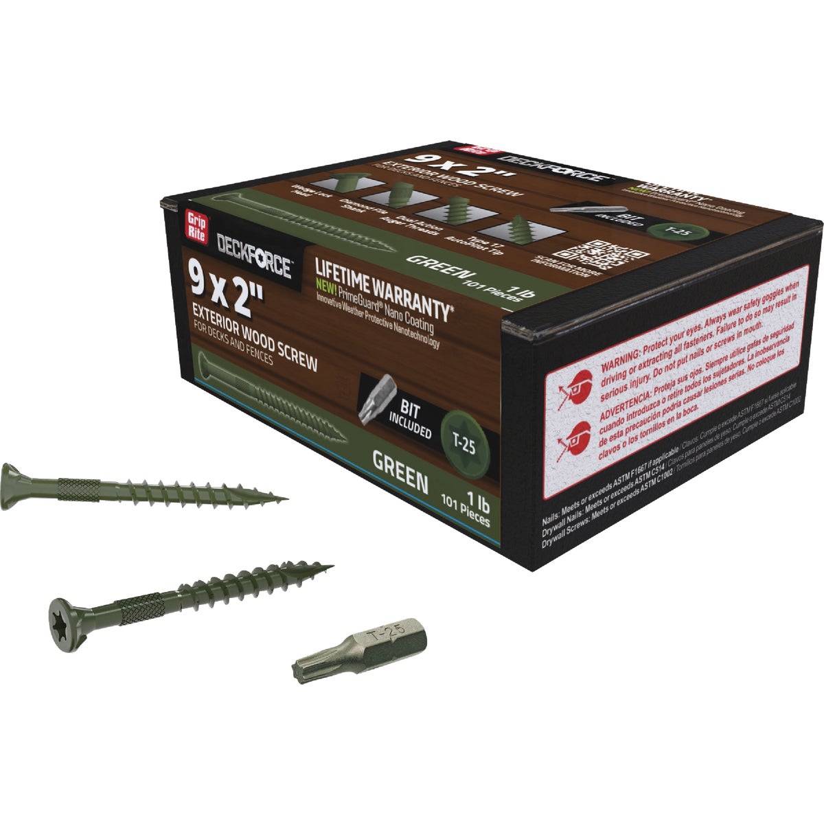 Grip-Rite DeckForce PrimeGuard Nano #9 x 2 In. Star Drive Green Screw (1 Lb.) Image 2