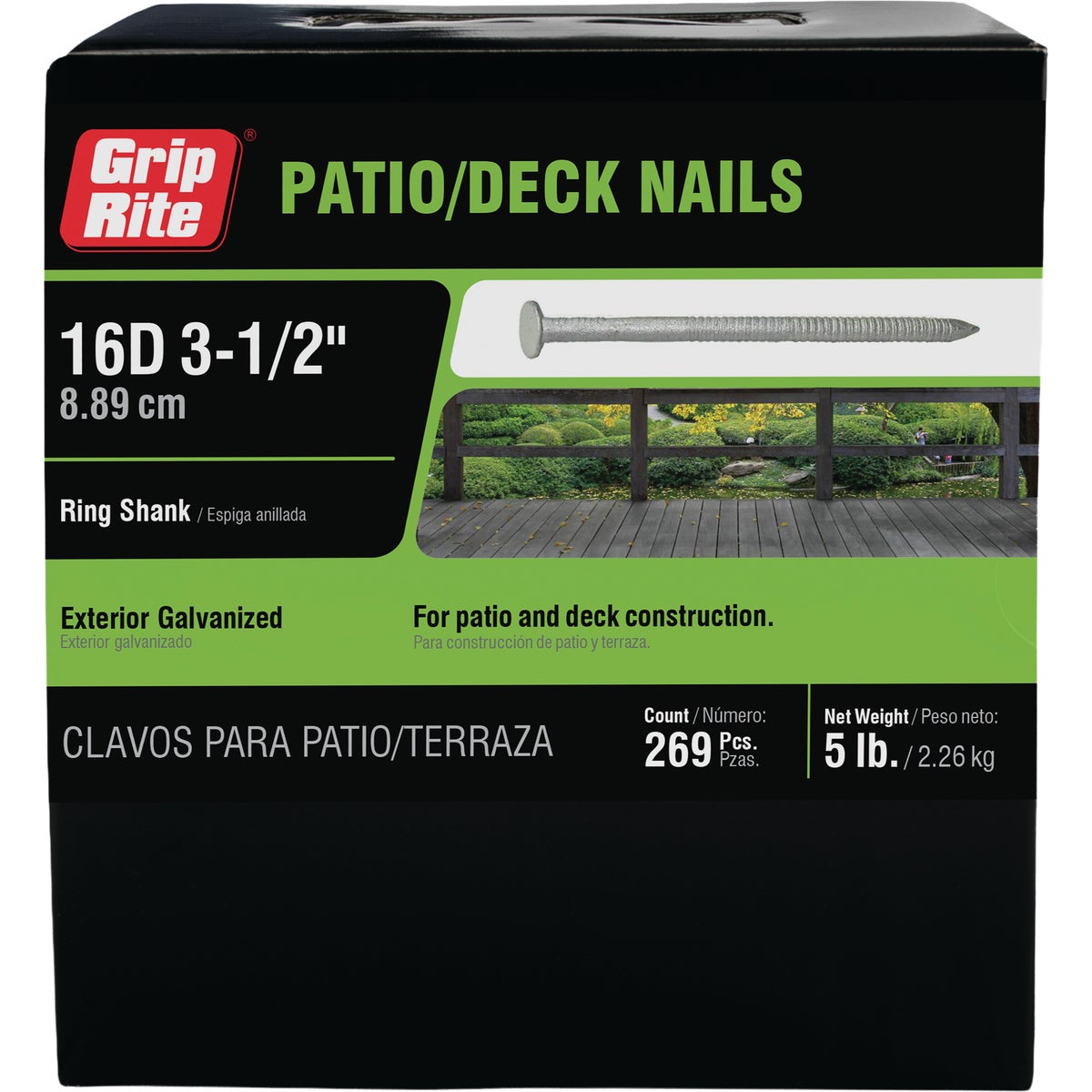 Grip-Rite 3-1/2 In. x 9 ga x 16d Hot Galvanized Ring Shank Deck Nails (260-Count)