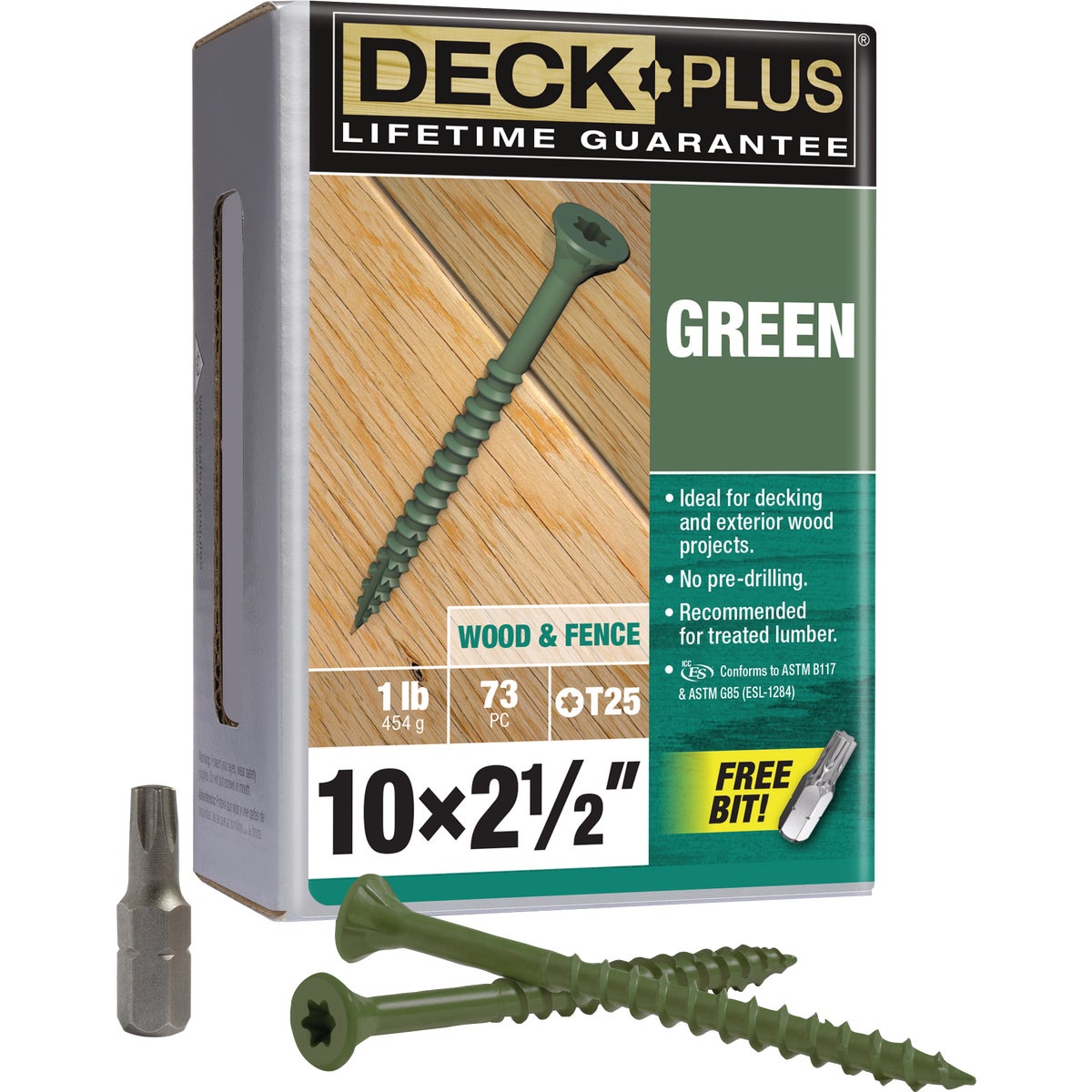 Hillman Deck Plus #10 x 2-1/2 In. Green Deck Screw (73-Count)
