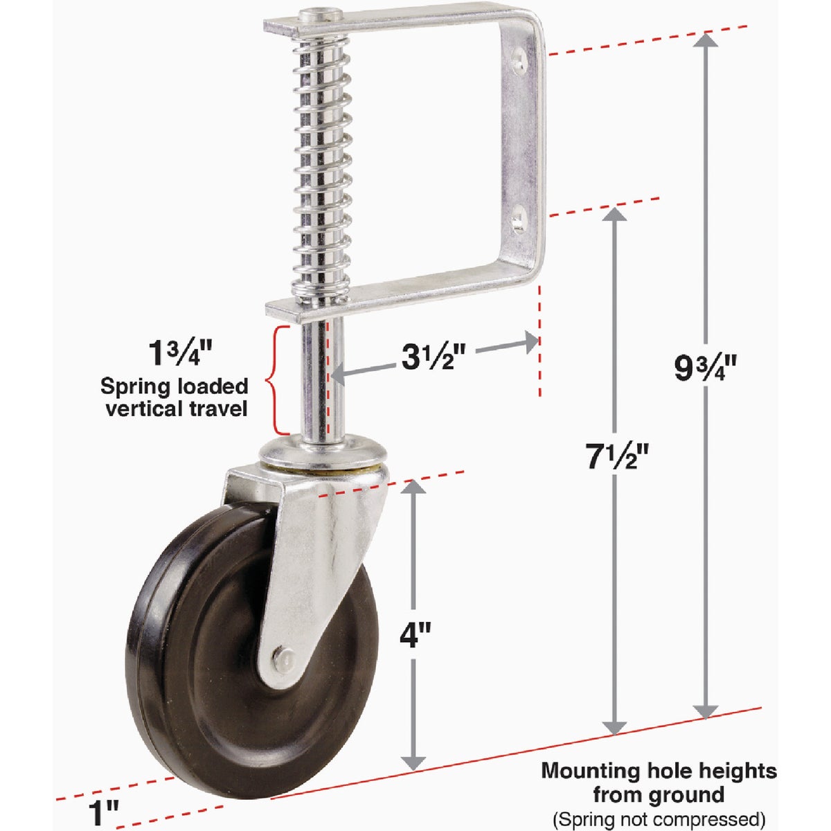 Shepherd Hardware 4 In. Gate Caster with Adjustable Spring Bracket Image 2