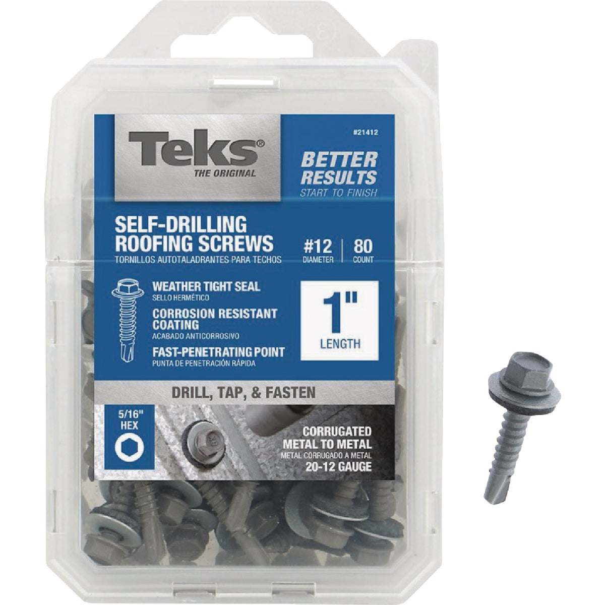 Teks #12 x 1 In. Hex Washer Head Sharp Point Metal to Wood Roofing Screw (80-Count) Image 1