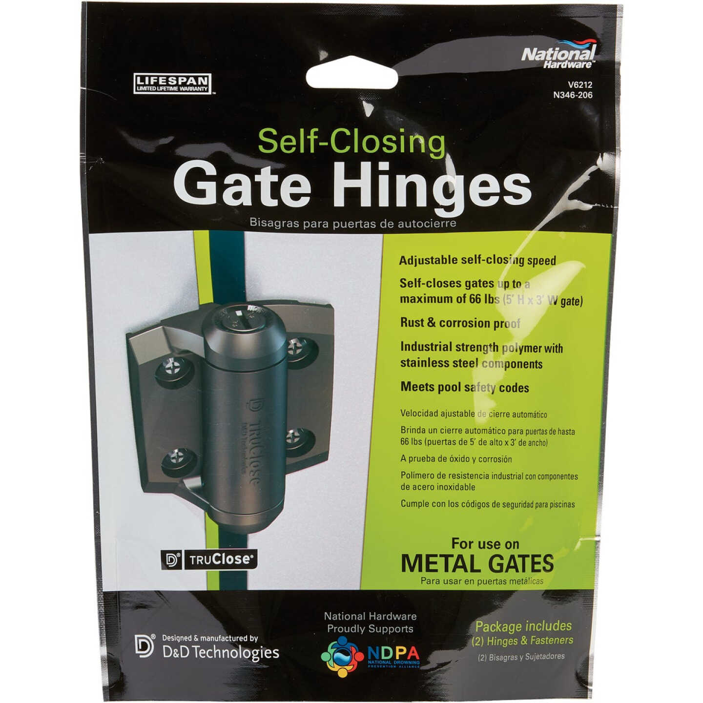National Hardware Tru-Close Narrow Spring Hinge - Narrow Design For Metal Gates (2-Pack) Image 2