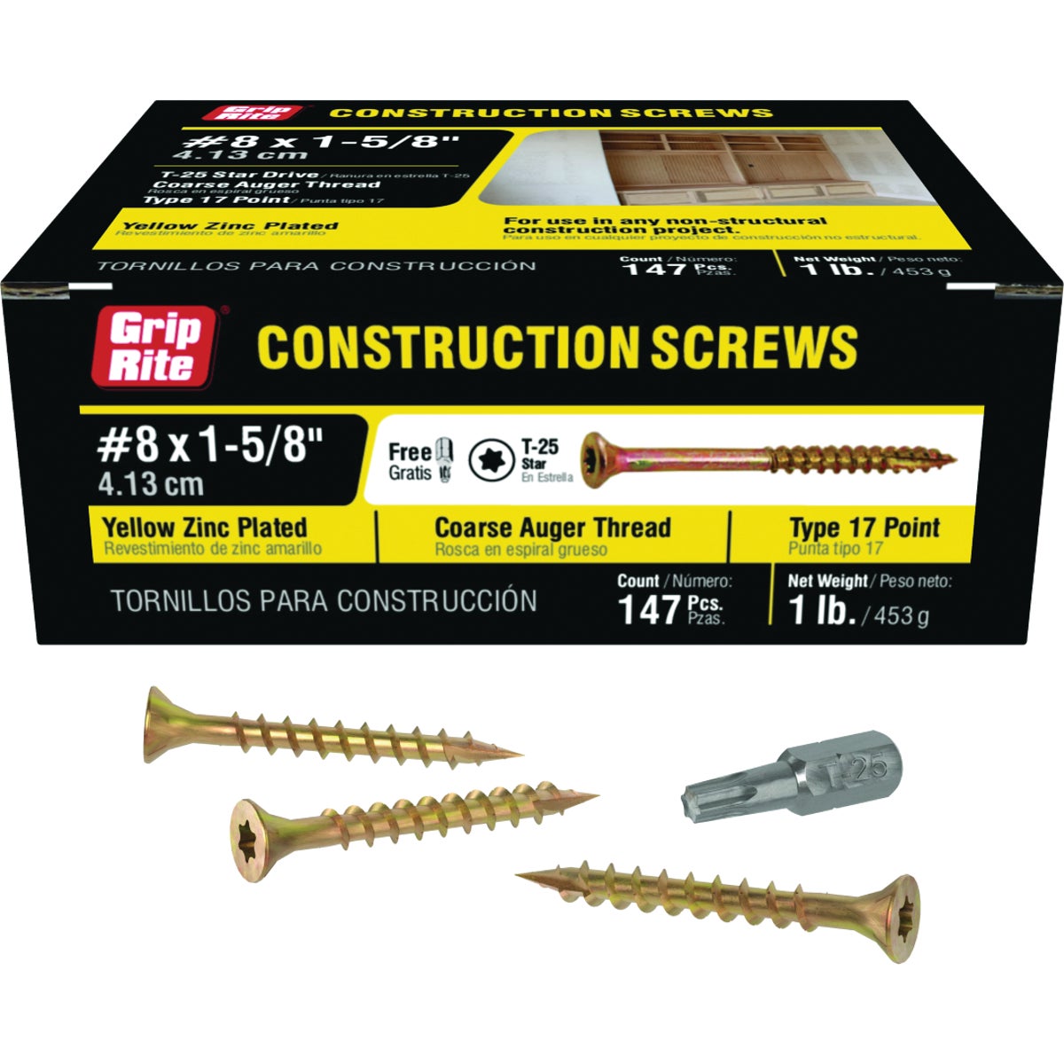 Grip-Rite 1-5/8 In. x 8 ga Star Drive Dual Flat Head Coarse Thread Interior Construction Screw (147-Count)
