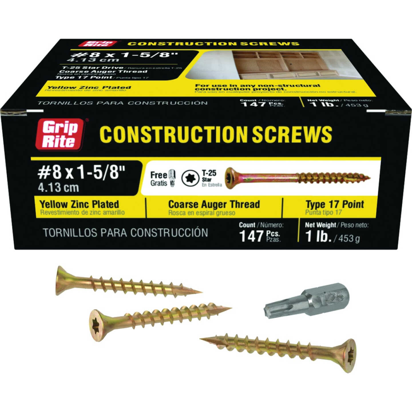 Grip-Rite 1-5/8 In. x 8 ga Star Drive Dual Flat Head Coarse Thread Interior Construction Screw (147-Count) Image 1