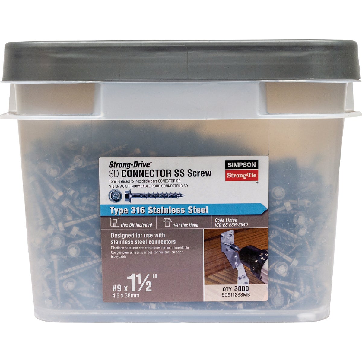 Simpson Strong-Tie Strong-Drive SD #9 x 1-1/2 In. Hex Drive Mechanically Galvanized Connector Screw (3000-Count) Image 3