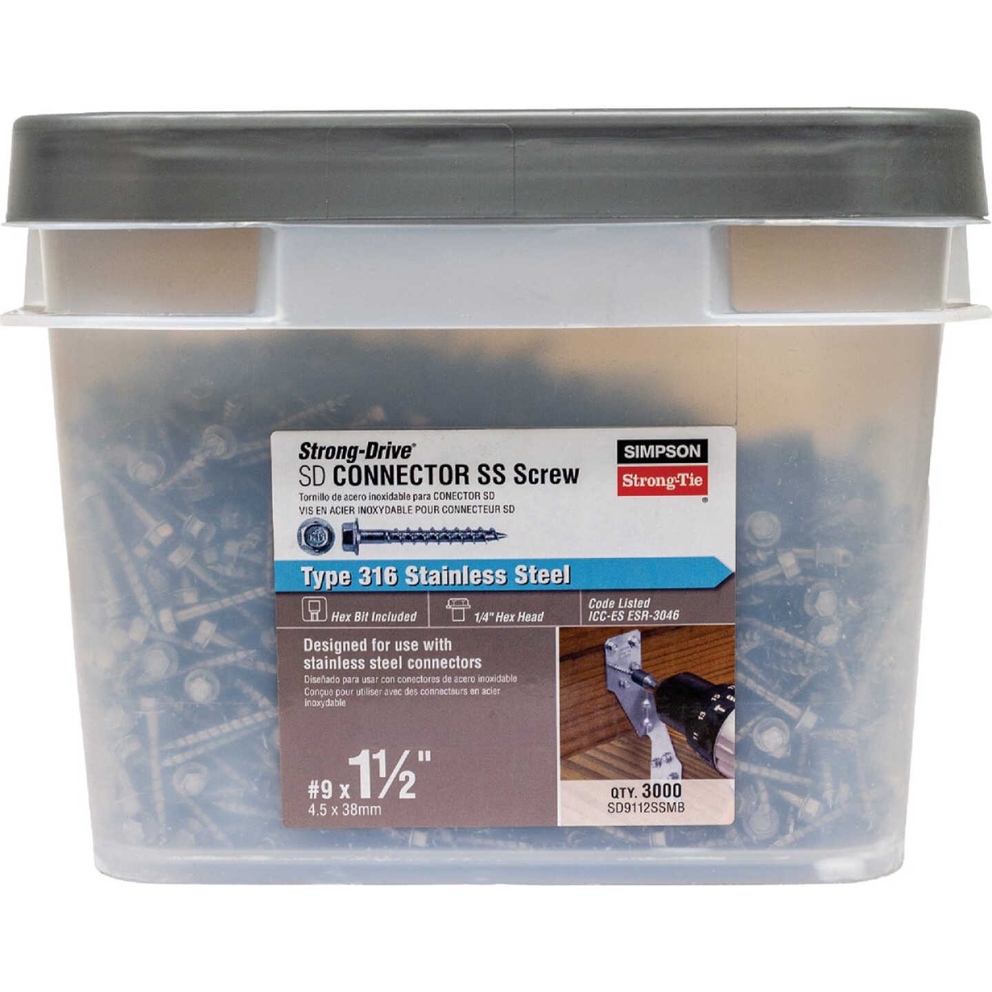 Simpson Strong-Tie Strong-Drive SD #9 x 1-1/2 In. Hex Drive Mechanically Galvanized Connector Screw (3000-Count) Image 3