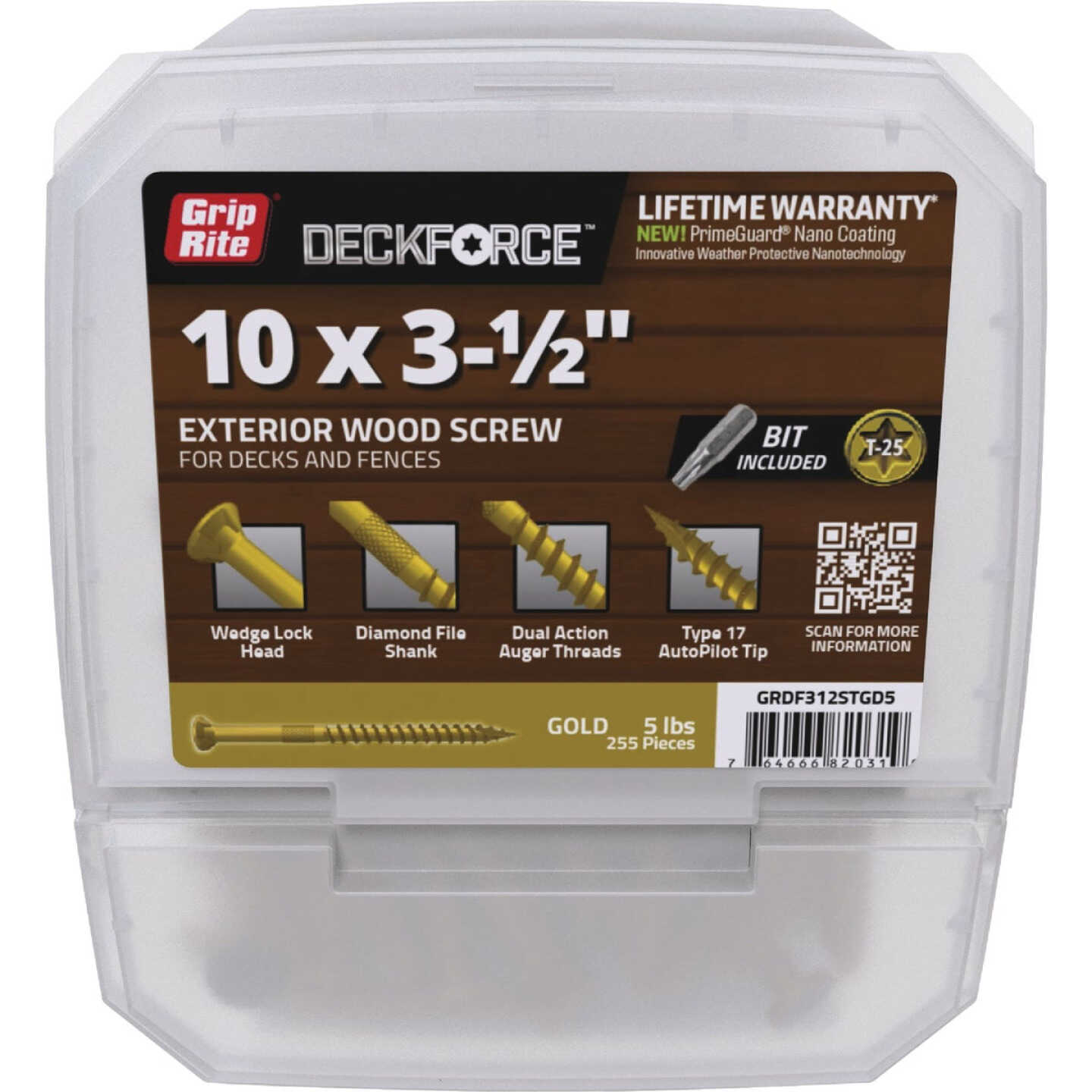 Grip-Rite DeckForce PrimeGuard Nano #10 x 3-1/2 In. Star Drive Gold Screw (5 Lb.) Image 1