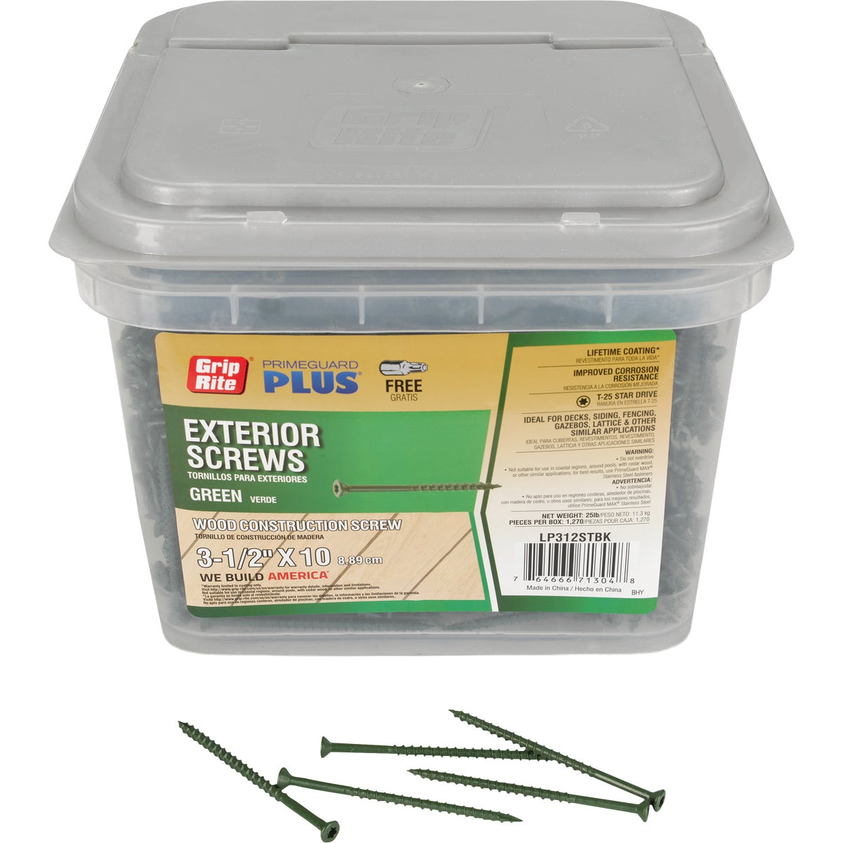 Grip-Rite PrimeGuard Plus 3-1/2 In. x 10 ga Star Drive Green Exterior Construction Screw (25 Lb.)