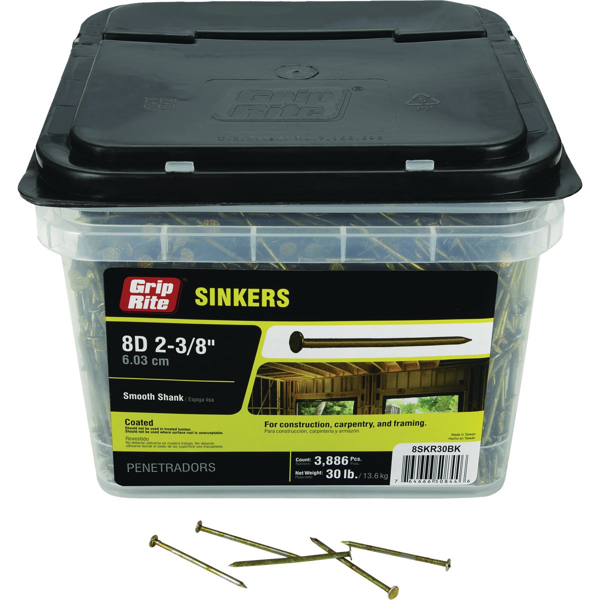 Grip-Rite 2-3/8 In. 8d x 11-1/2 ga Smooth Shank Checkered Head Vinyl Coated Sinker Nail (30 Lb.)
