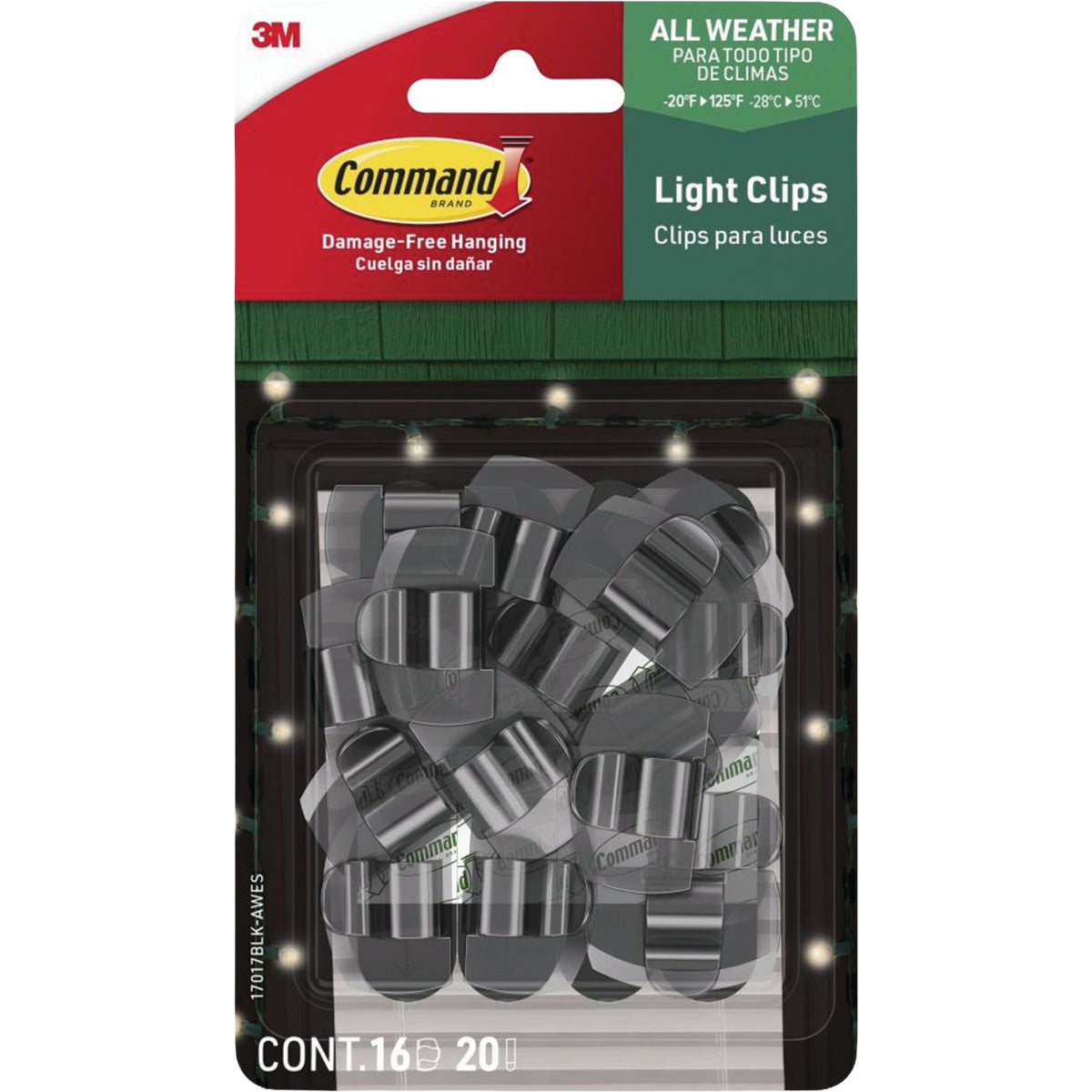 Command Black Light Clips (16-Count) with (20) Strips