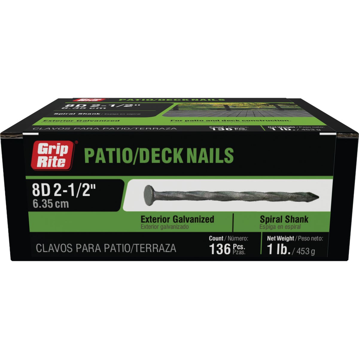 Grip-Rite 2-1/2 In. x 11 ga x 8d Hot Galvanized Deck Nails (106-Count) Image 1