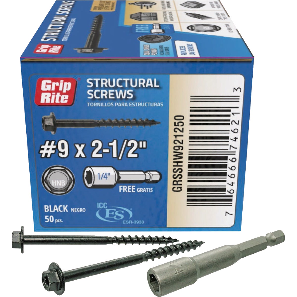 Grip-Rite PrimeGuard Plus #9 x 2.5 In. Hex Washer Head Structural Screw (50-Count) Image 1