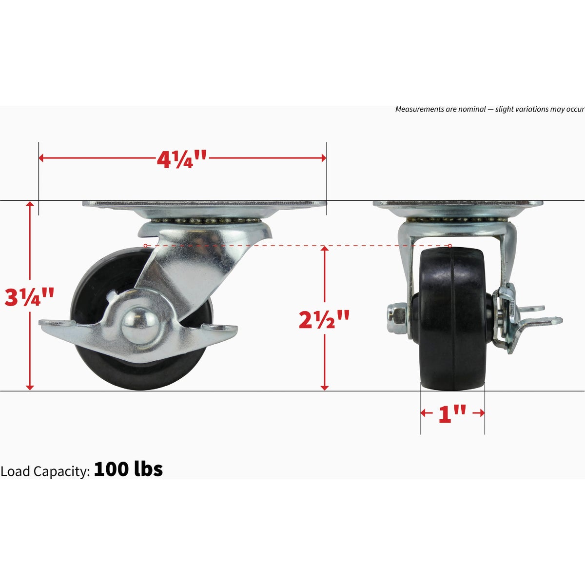 Shepherd Hardware 2-1/2 In. General-Duty Soft Rubber Swivel Plate Caster with Brake Image 3