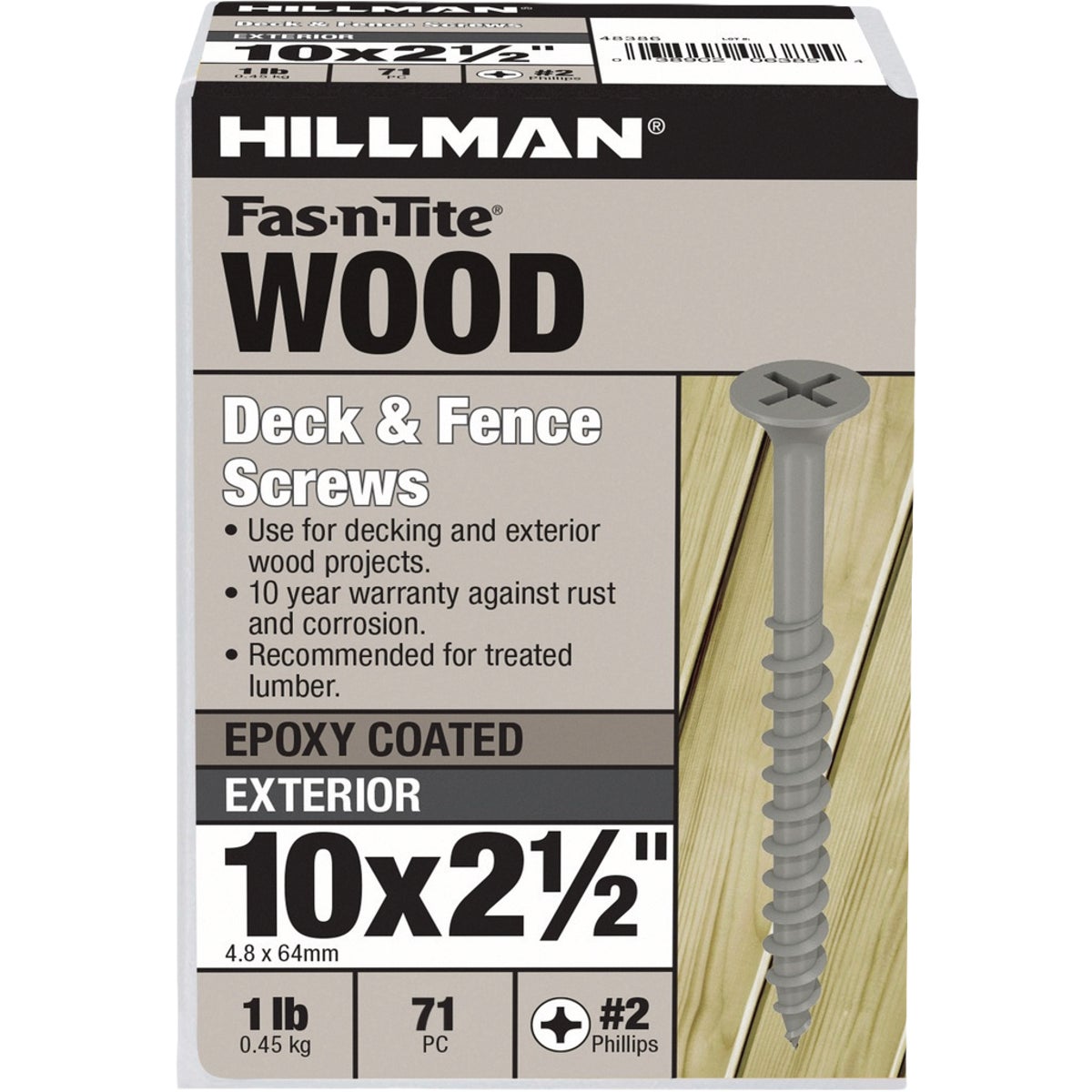 Hillman Fas-N-Tite #10 x 2-1/2 In. Exterior Coated Wood Screw (71-Count)