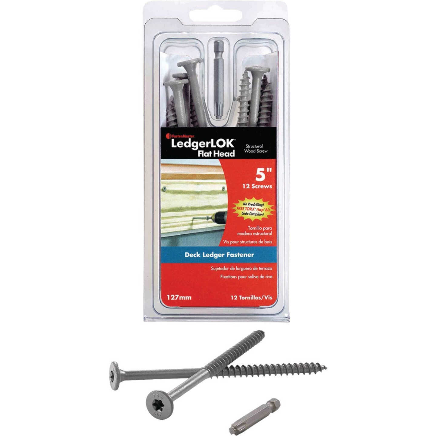 FastenMaster LedgerLok 0.305 In. x 5 In. Coarse Steel Flat-Head Ledger Board Fasteners (12-Count) Image 1