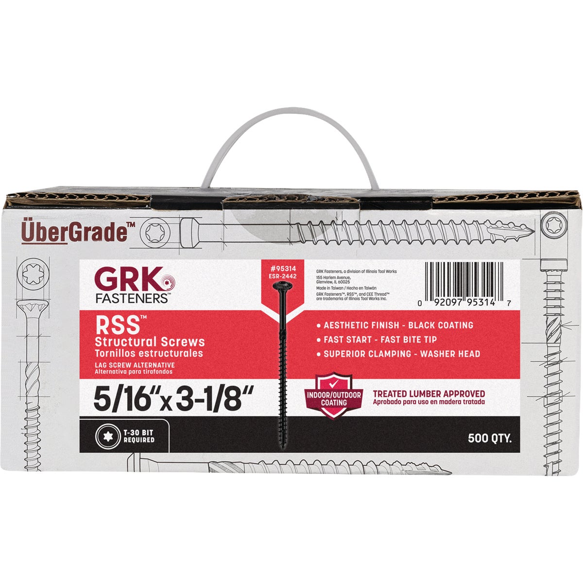 GRK RSS 5/16 In. x 3-1/8 In. Black Exterior Structural Screw (500-Count)