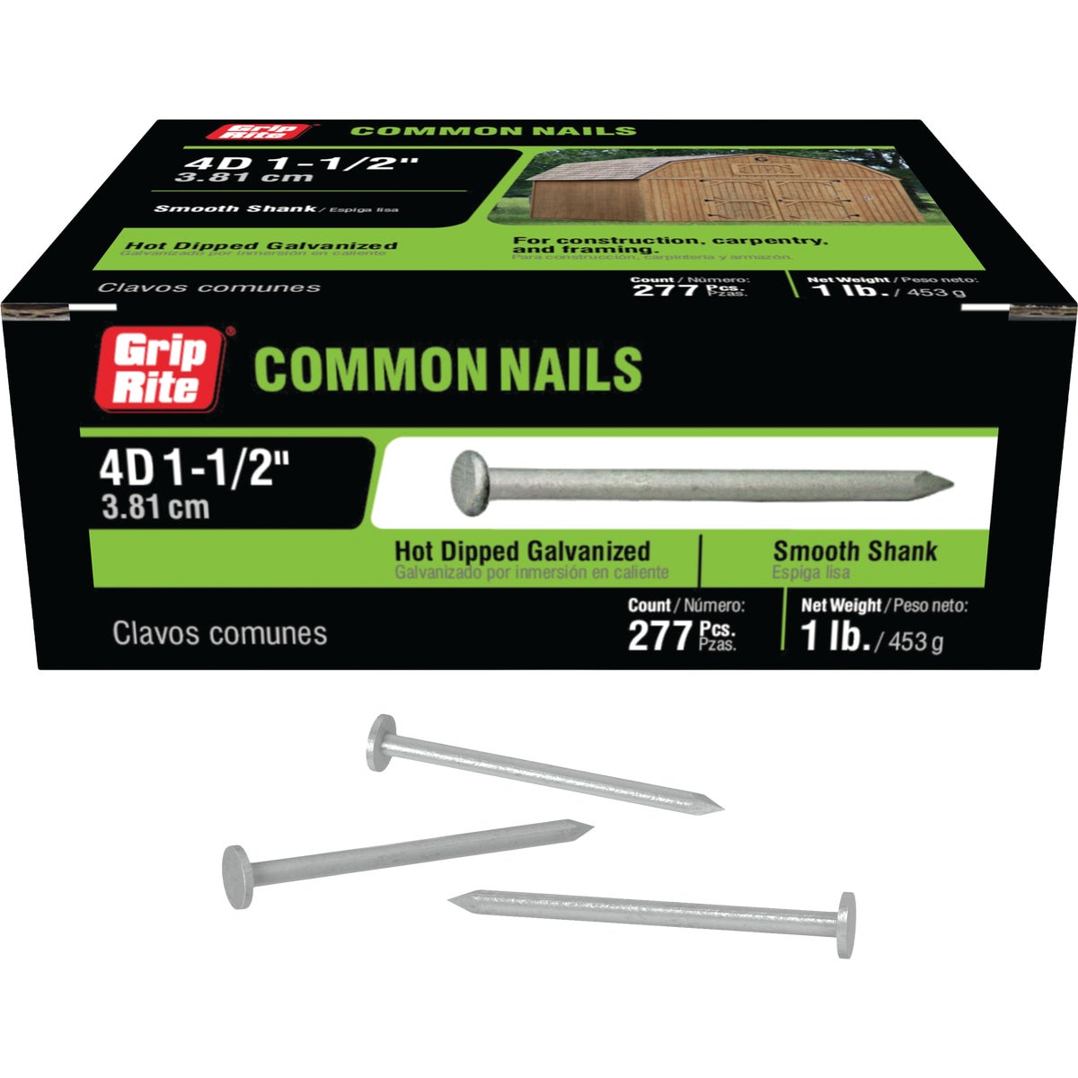 Grip-Rite 1-1/2 In. x 12-1/2 ga x 4d Hot Galvanized Common Nails (294-Count)