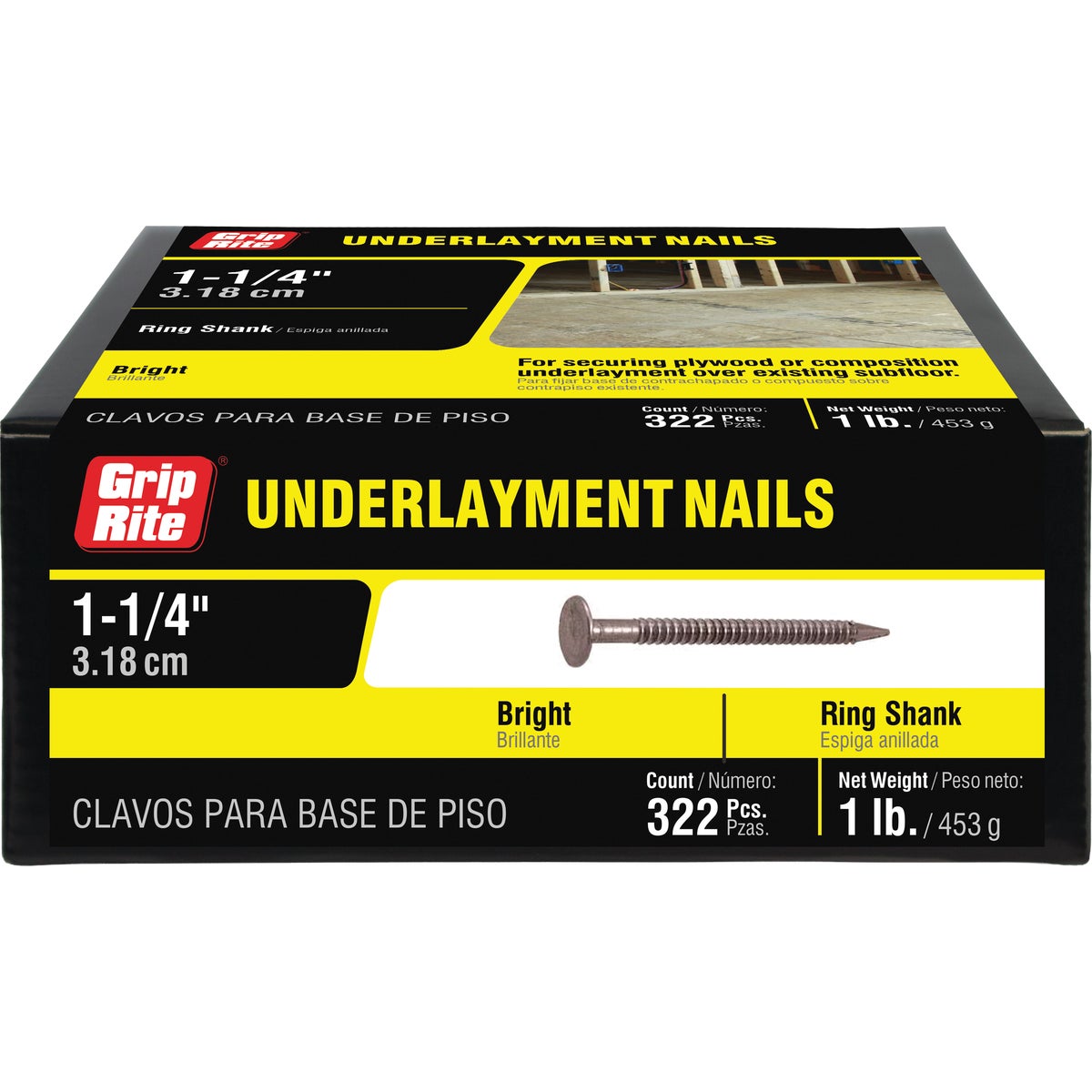 Grip-Rite 1-1/4 In. x 12-1/2 ga Bright Ring Shank Underlayment Flooring Nails (345-Count)