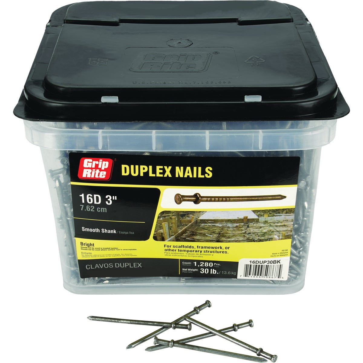 Grip-Rite 3 In. 16d x 6 ga Smooth Shank Bright Duplex Nail (30 Lb.)
