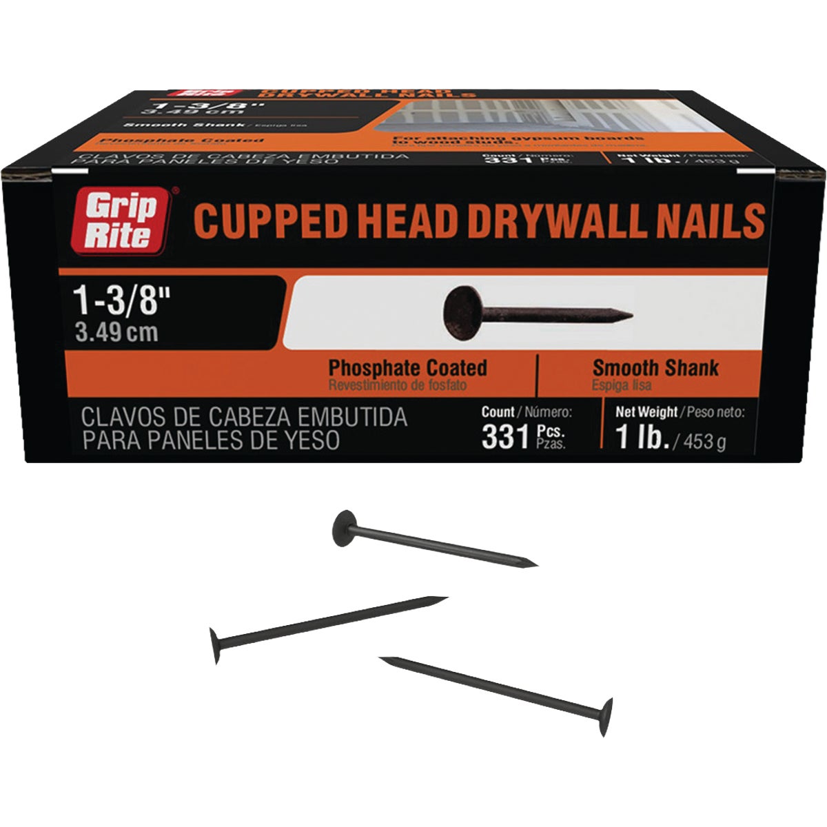 Grip-Rite 1-3/8 In. x 12-1/2 ga Phosphate Coated Drywall Nails (320-Count)
