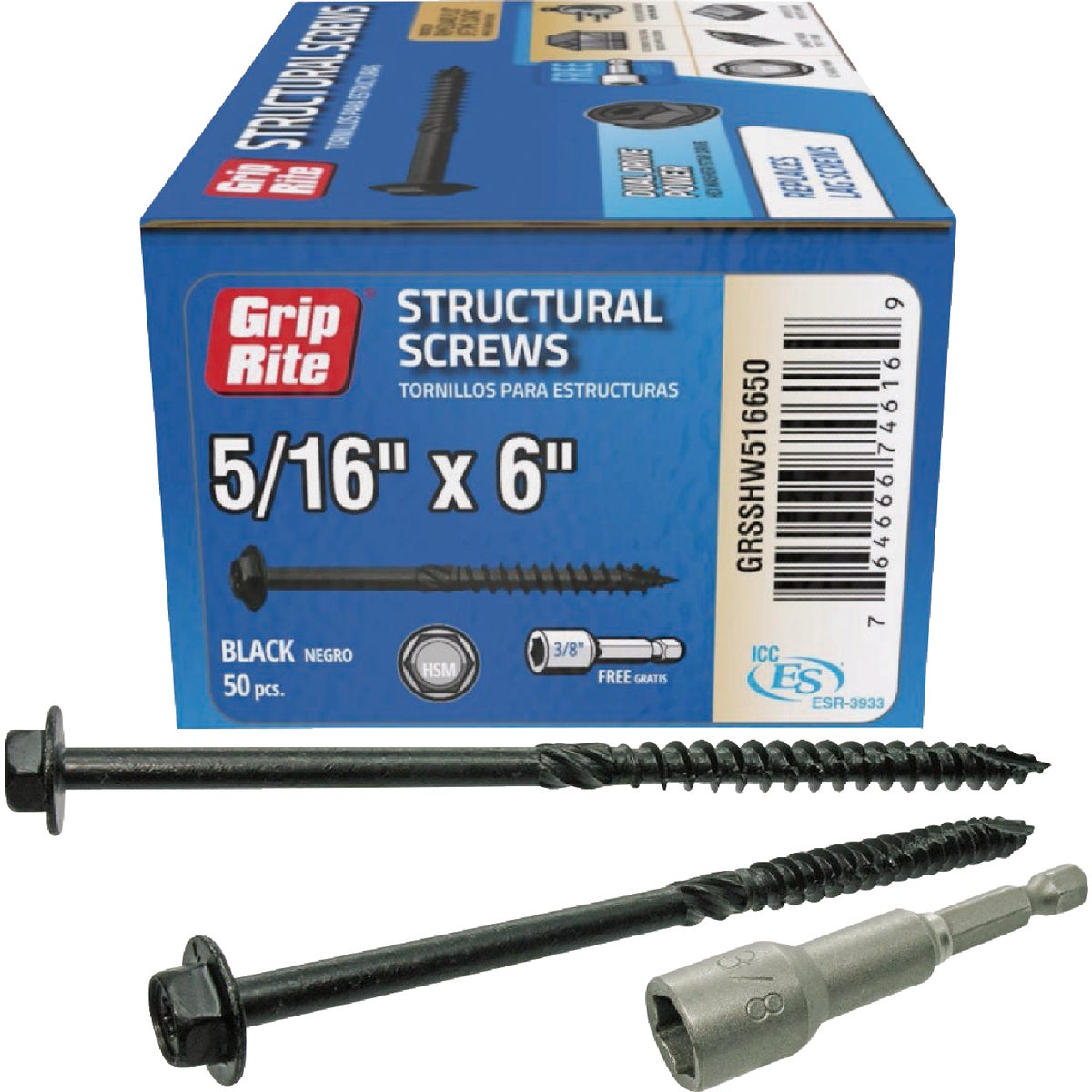Grip-Rite PrimeGuard Plus 5/16 In. x 6 In. Hex Washer Head Structural Screw (50-Count) Image 1