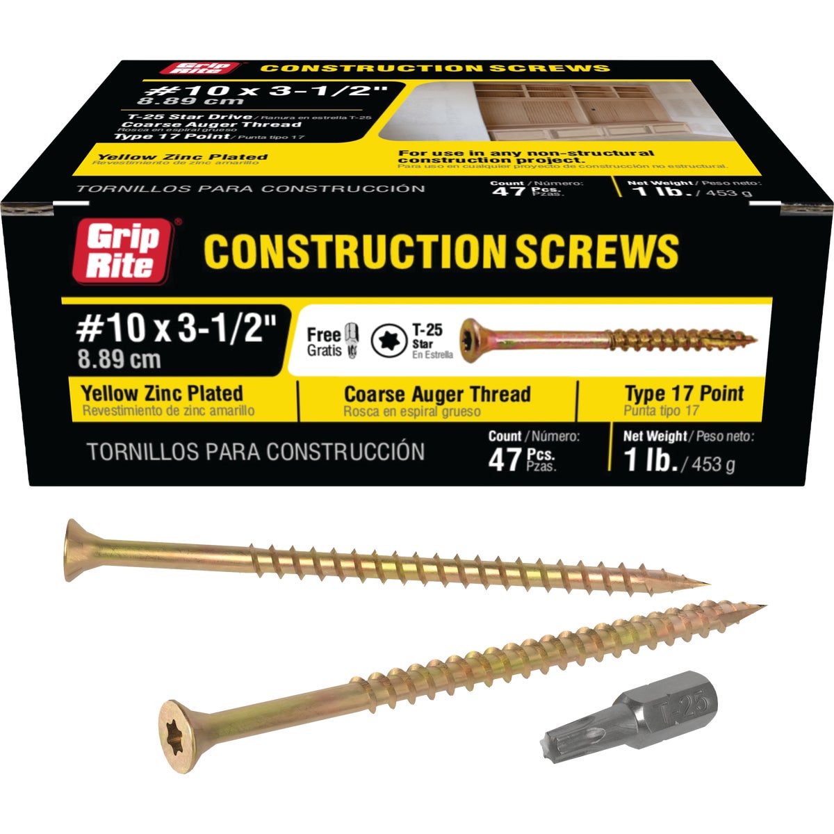 Grip-Rite 3-1/2 In. x 10 ga Star Drive Dual Flat Head Coarse Thread Yellow Zinc Coated General Construction Screw (1 Lb.)
