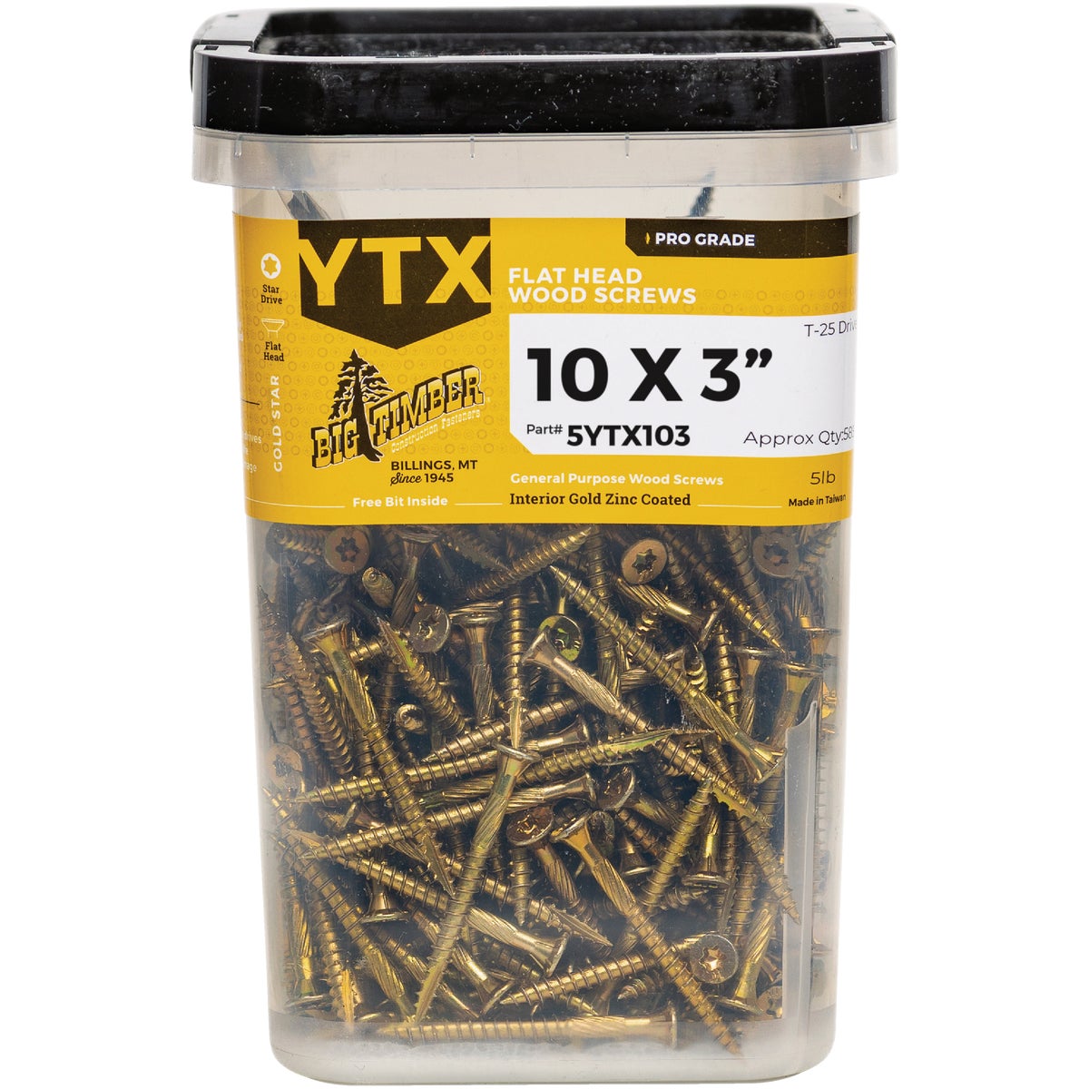 Big Timber #10 x 3 In. Yellow Zinc Star Drive Flat Head Wood Screw (5 Lb.) Image 1