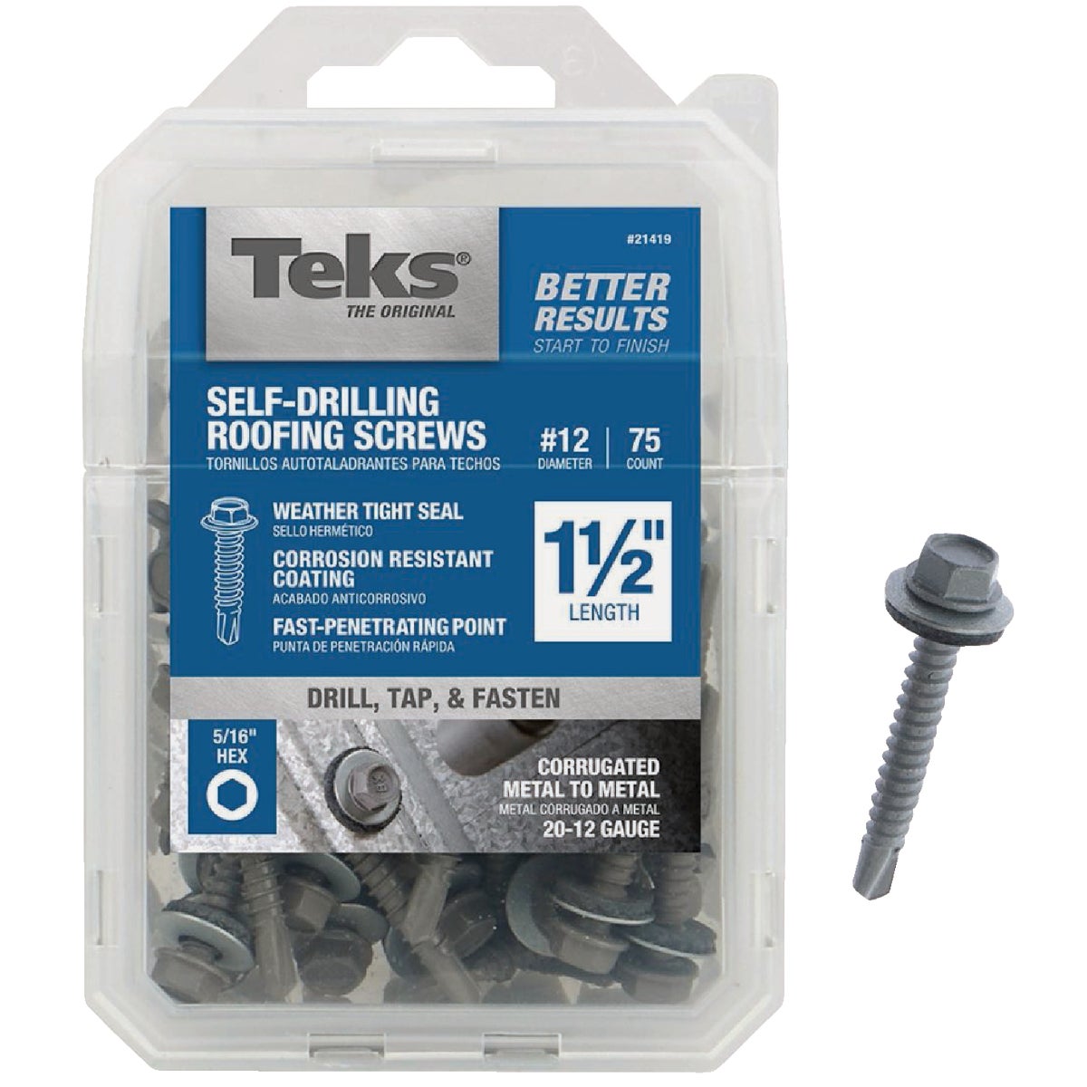 Teks #12 x 1-1/2 In. Hex Washer Head Self-Drilling Metal to Metal Roofing Screw (75-Count)